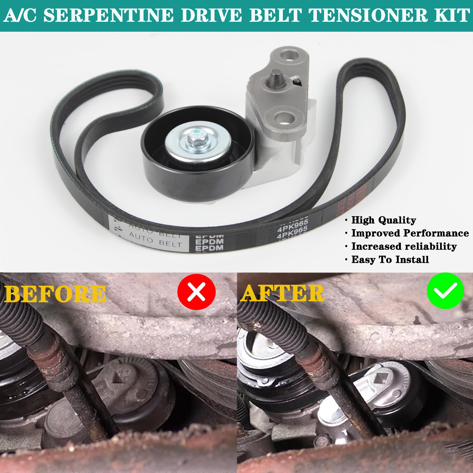 Yzusgomumu Car A/C Serpentine Drive Belt Tensioner Kit 90K-38159 Compatible With 1999-2008 Cadillac Escalade Chevrolet Avalanche