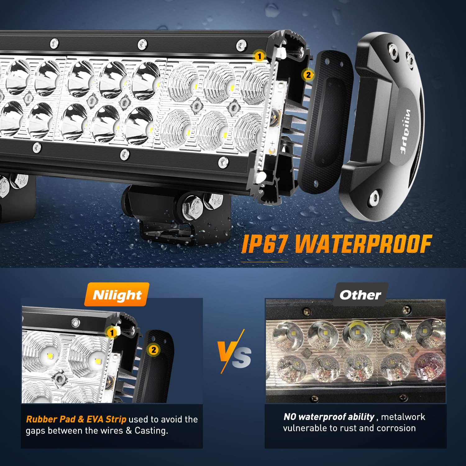 Nilight 60004C-A 17'' 108W Led Light Bar, Spot Flood Combo Beam, Ip67 Waterproof, Adjustable Mounting Bracket