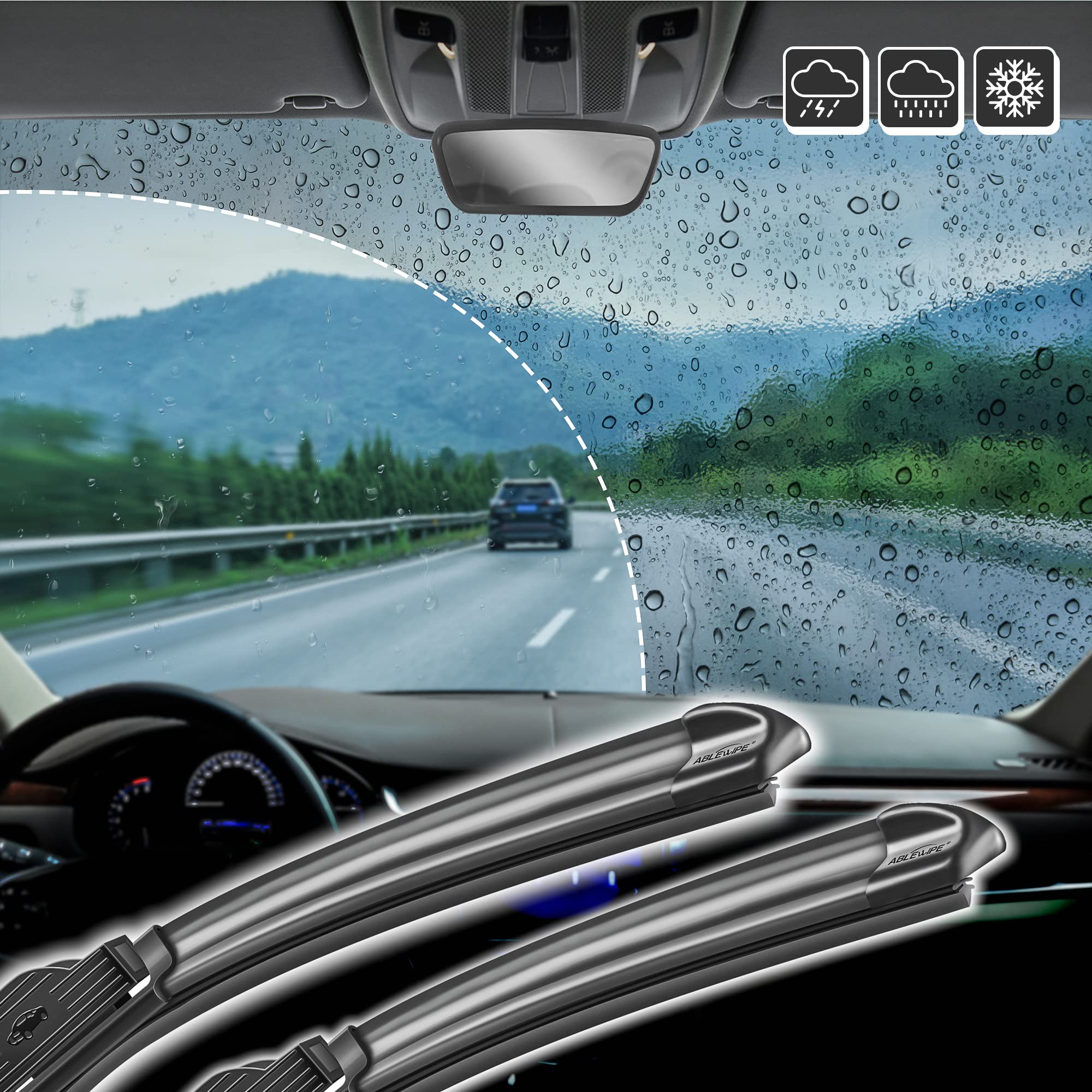 Ablewipe Windshield Wiper Baldes, 22 + 16 Front Window Wiper Blades Model: 18O13B (Set Of 2)