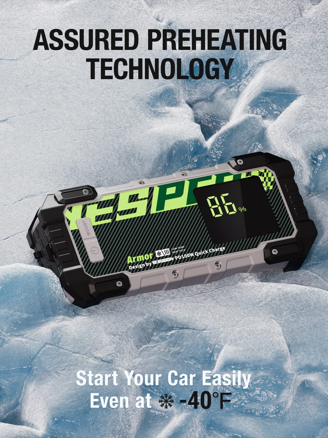 Yesper Car Jump Starter, 3000A Peak Portable Battery Jump Starter With Pre-Heat Tech(-40?F~140?F) 12V Car Battery Charger Jump S