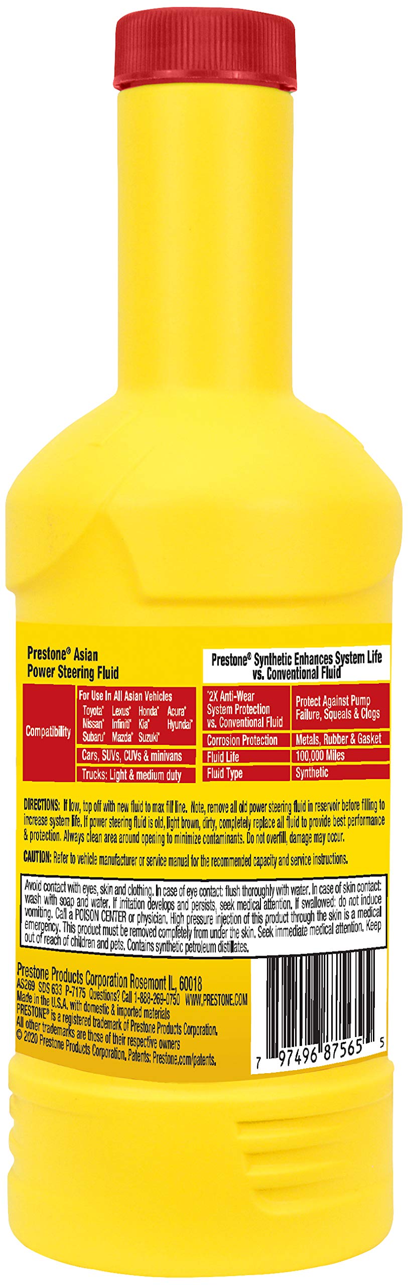 Prestone AS269 Power Steering Fluid - Synthetic for Asian Vehicles, 12 oz., Pack of 1