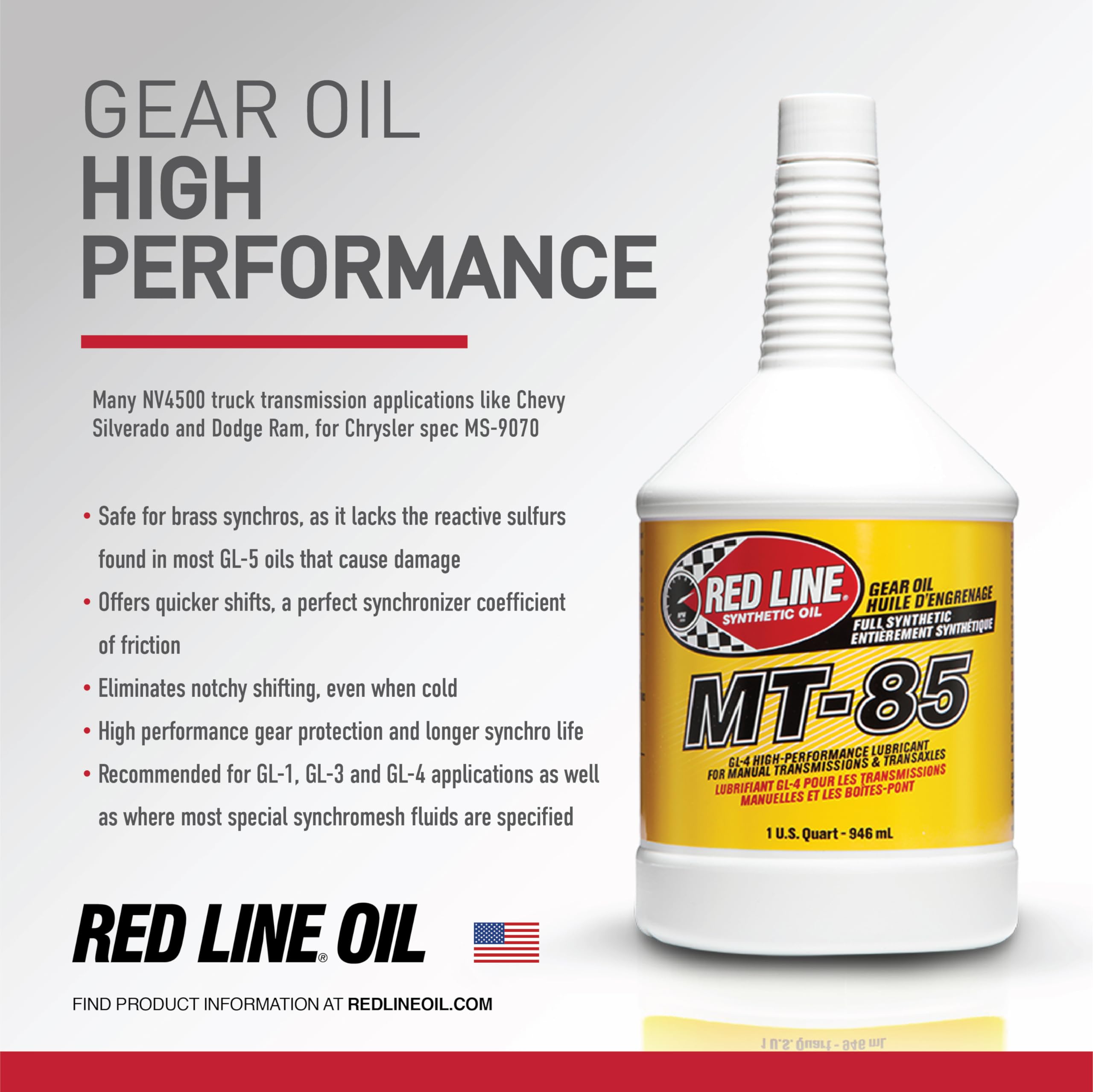 Red Line 50504 Mt-85 Manual Transmission 75W85 Gl-4 Gear Oil - 1 Quart (12 Pack)