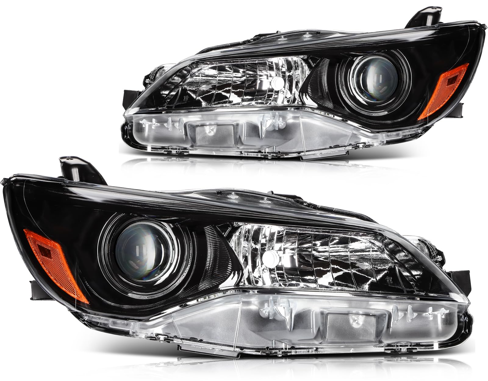 OCPTY Headlight Assembly Pair Replacement For 2015-2017 for Toyota Camry Black Housing Amber Reflector Clear Lens