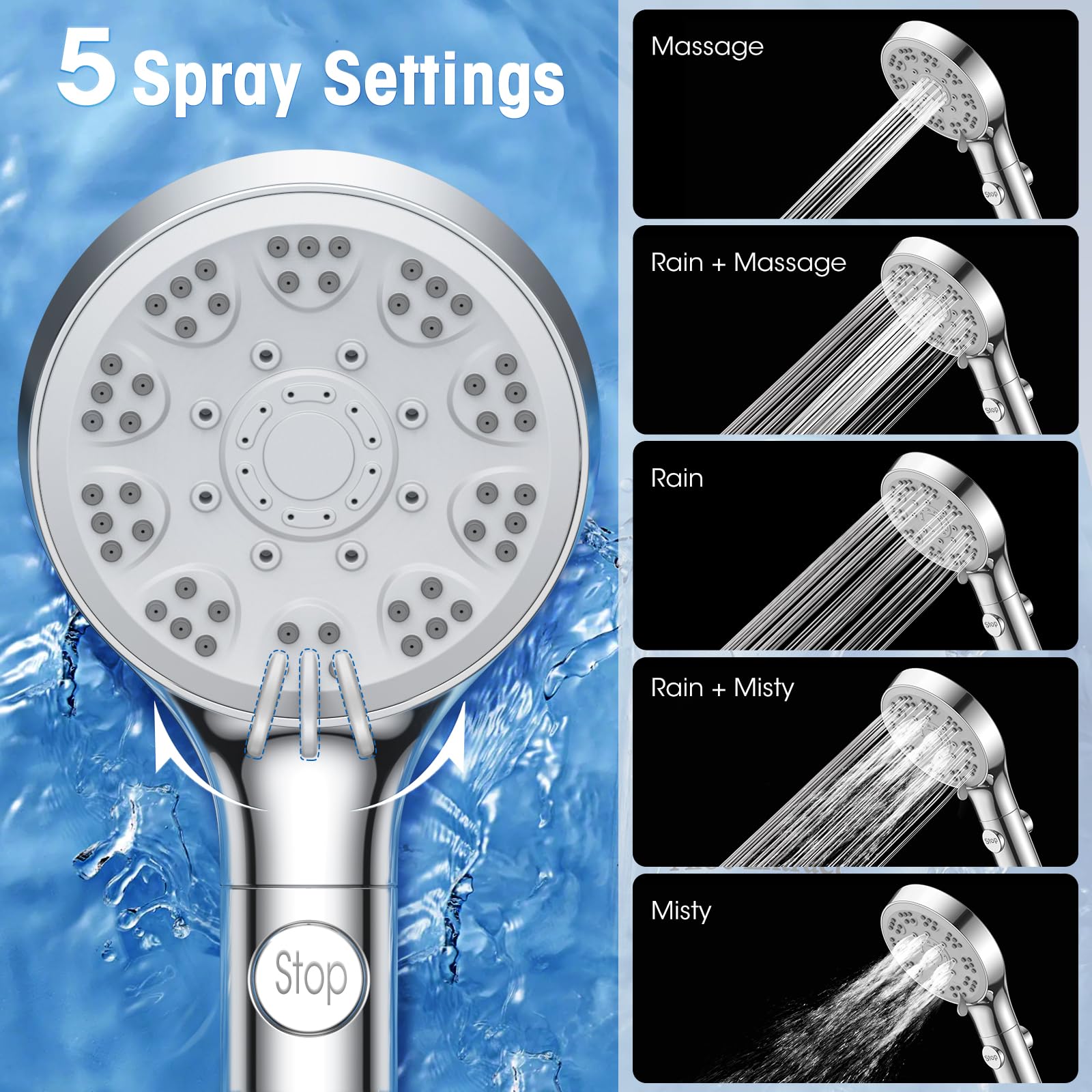 Fasdunt Rv Shower Head With Hose, High Pressure 7 Mode Shower Head With On Off Switch, Handheld Shower Head For Rv/Campers, Trav
