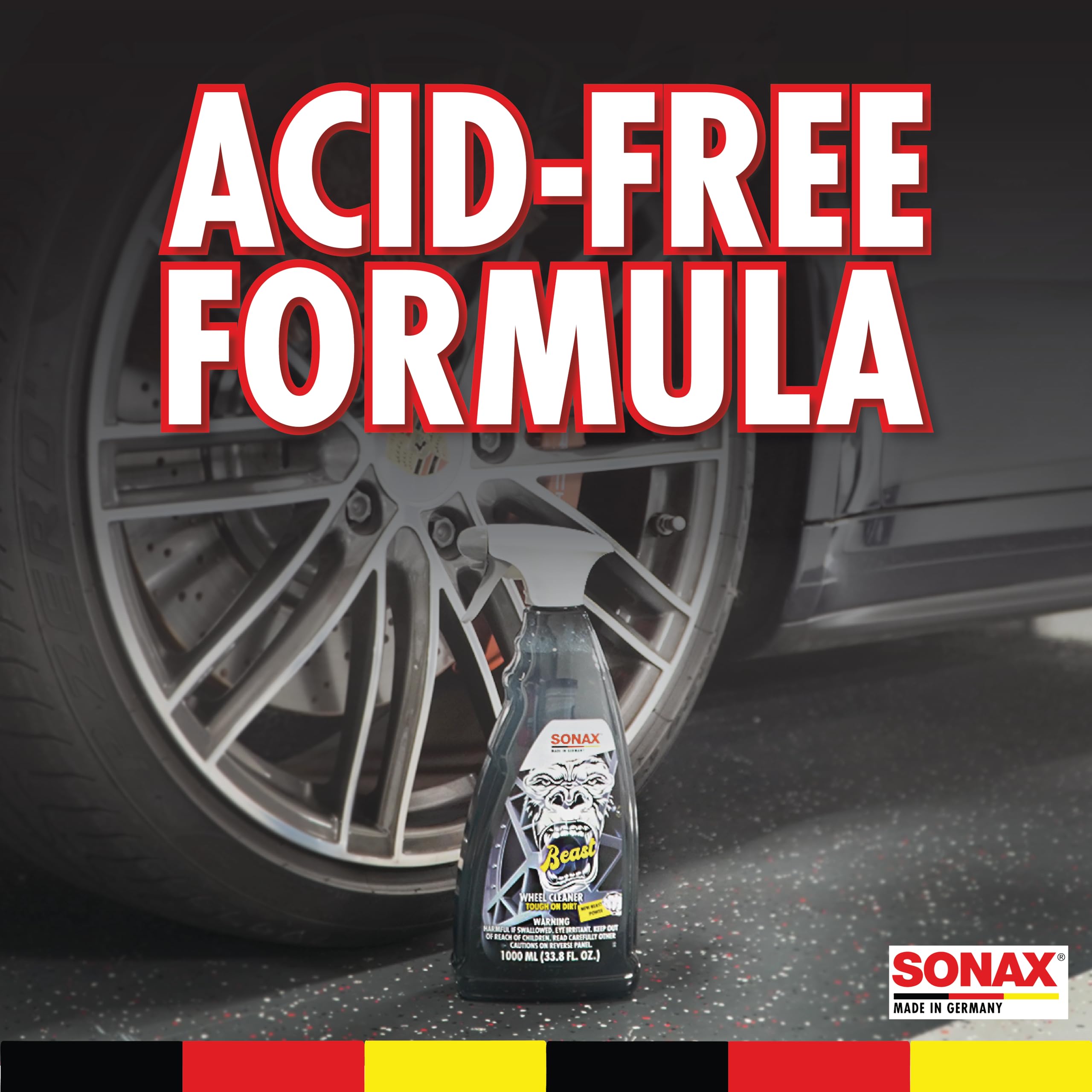 SONAX Beast Wheel Cleaner - Strong Brake Dust Remover, Color Changing, 1L (33.8 fl oz), Model 433300