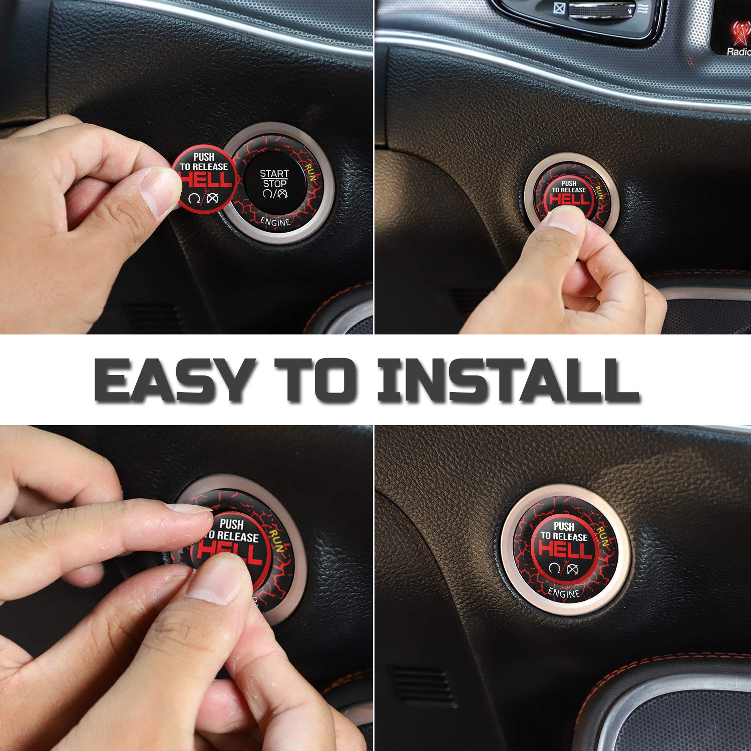 TOOLEPIC for Dodge Ram 1500 Challenger Charger Durango Accessories 2015-2024 - Engine Cover Start Stop Button Overlay Ruby Red S