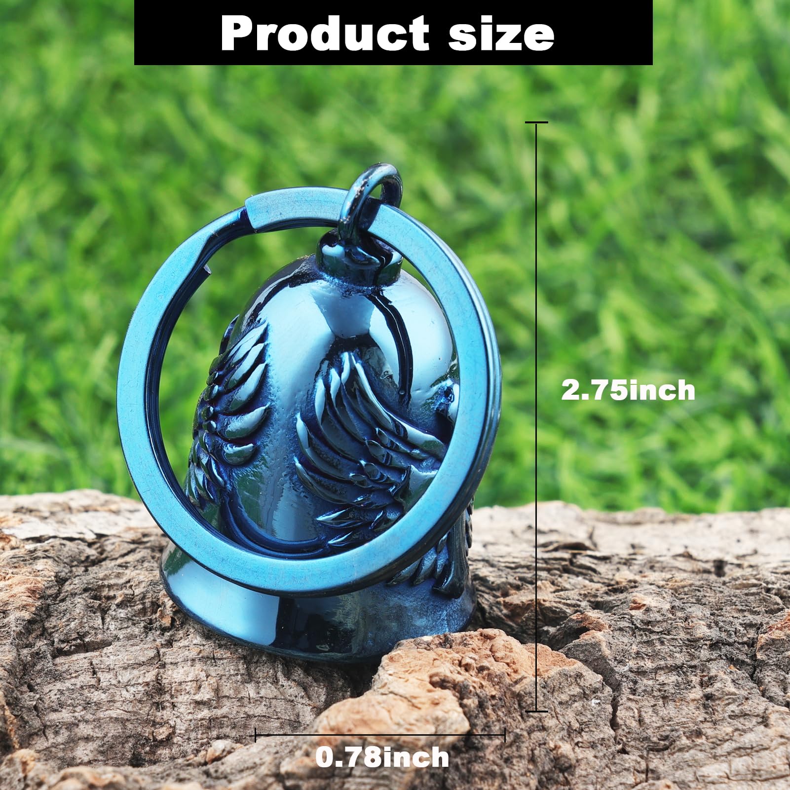 AilRabbit Motorcycle Cross Bell Key Chain - Large Blue Stainless Steel & Titanium Steel, Model 768472182753