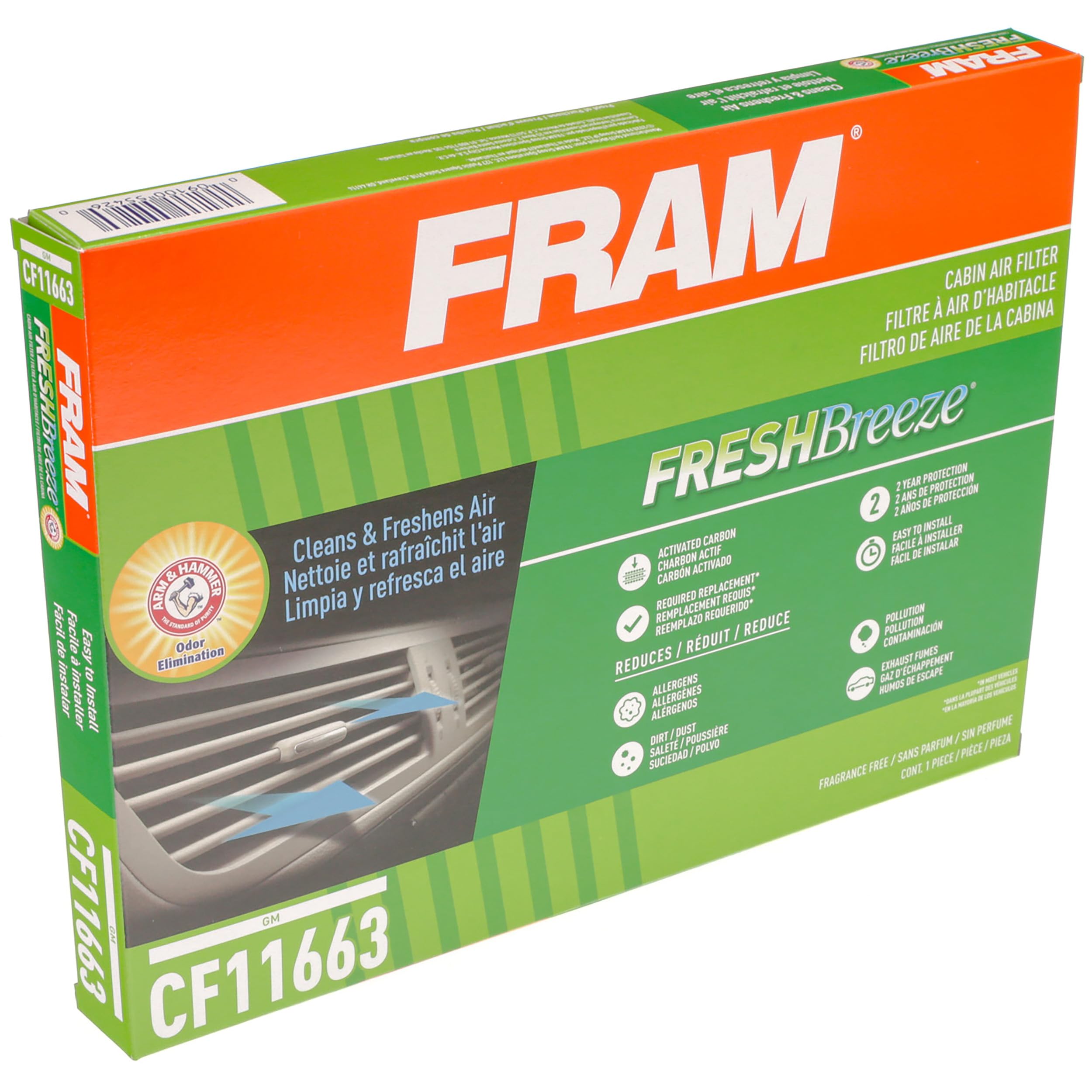 FRAM Fresh Breeze Cabin Air Filter with Arm & Hammer Baking Soda, CF11663 for Select Buick, Chevrolet, GMC and Saturn Vehicles,