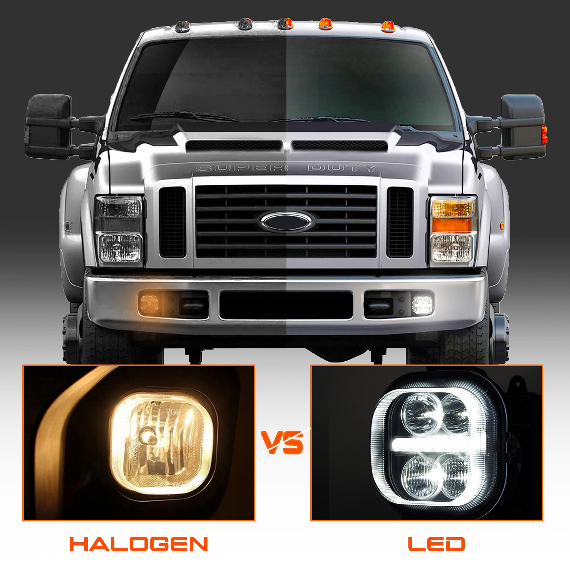 DRFG LED Fog Light Assembly with Daytime Running Lights for 2008-2010 Ford F250 F350 F450 F550 - White, Plug & Play