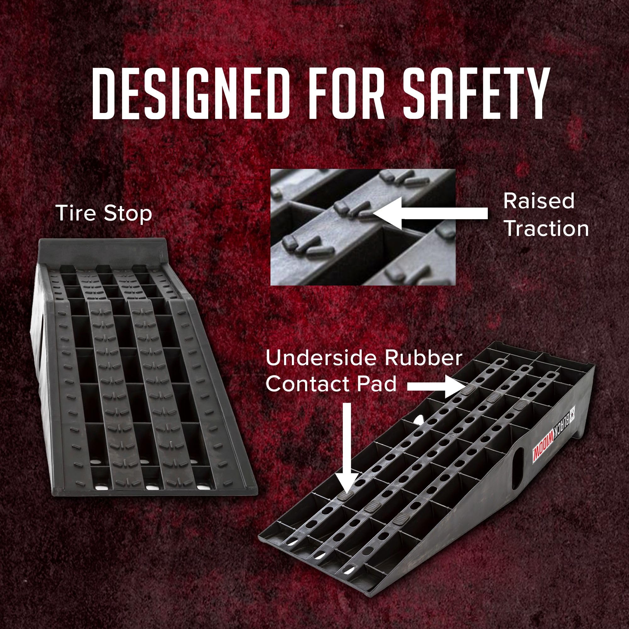 Black Widow Plastic Car Service Ramps - 10,000 lbs Capacity, 6.25" Lift Height, Set of 2, Black, Model PSR295