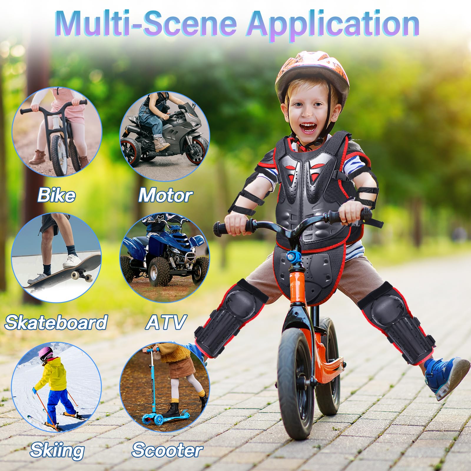 StarknightMT Kids Motorcycle Armor Suit - Red Protective Set for Cycling, Skateboarding, Skiing - Model AAX011