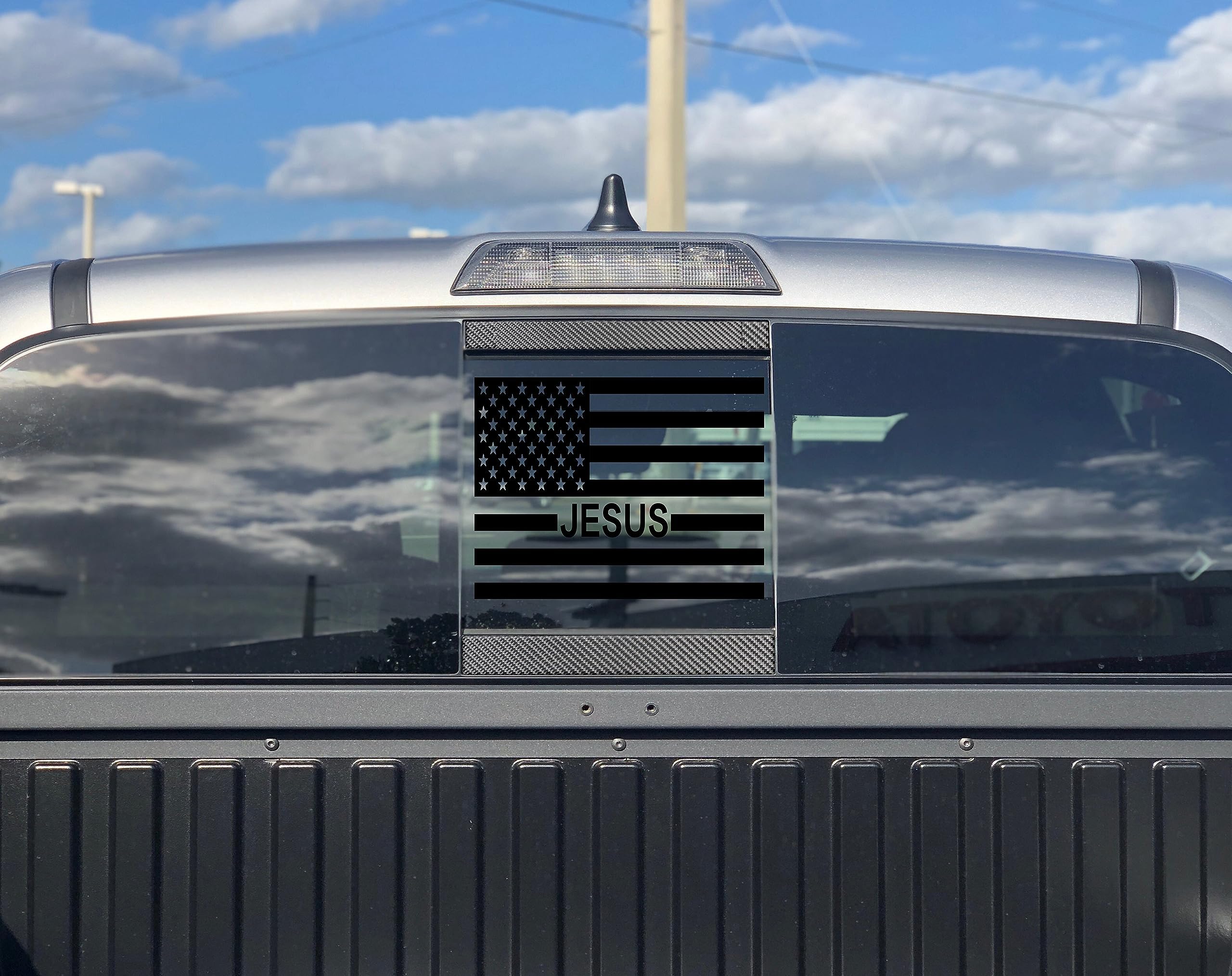 Xinghe Matte Black Jesus American Flag Decals for 2019-2025 Chevy Silverado GMC Sierra Rear Middle Window