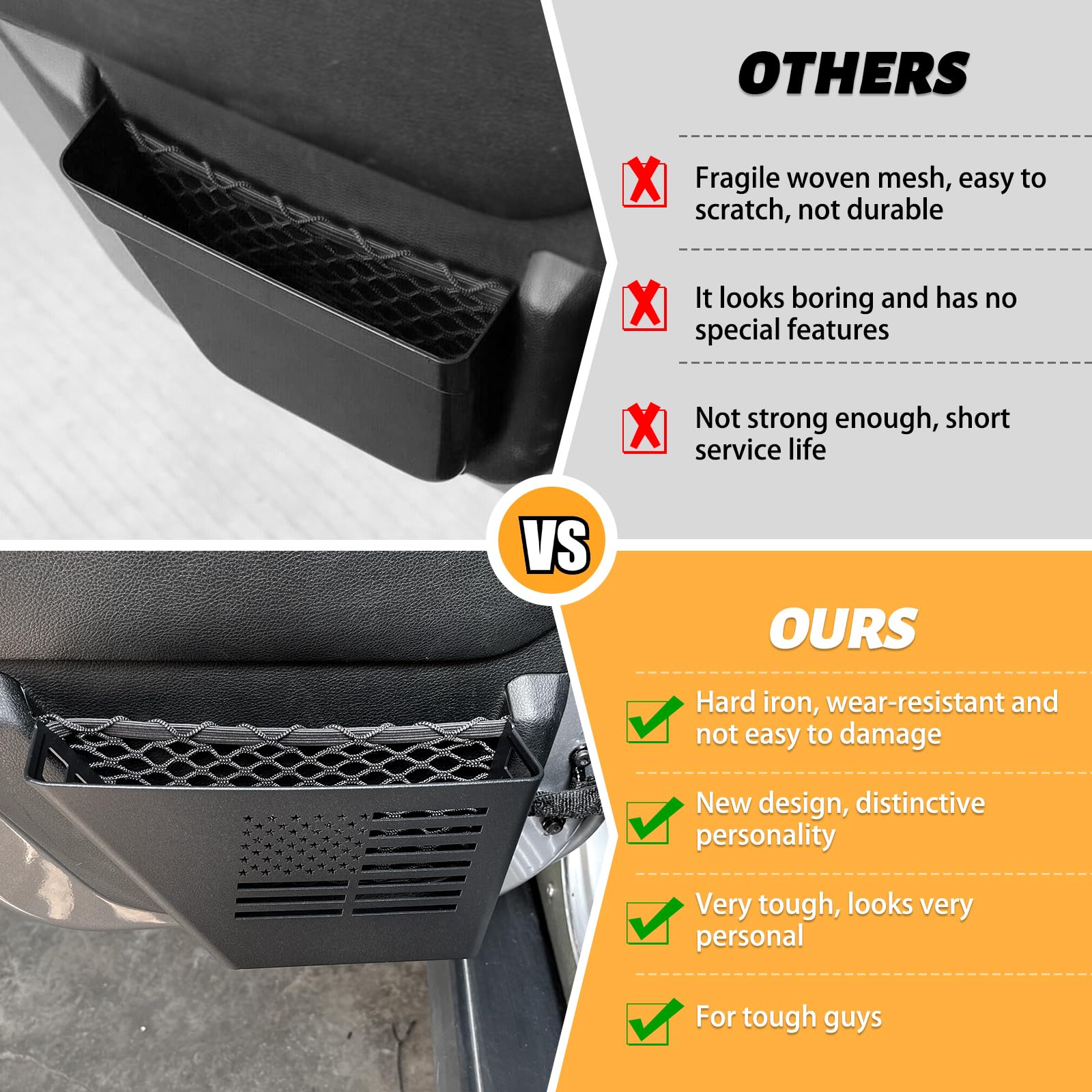 Maiker Metal Rear Door Storage Box, Door Side Insert Organizer Box Pockets For 2007-2018 Jeep Wrangler Jk 4 Door 2Pcs(Black)