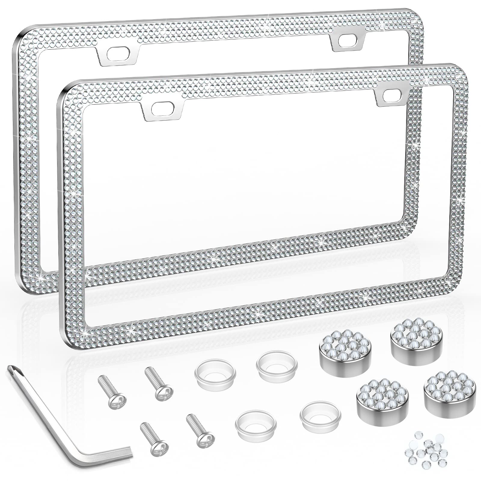 Share&Care Bling License Plate Frame, Crystal License Plate Cover, Car License Plate Holder With Rhinestone Crystal Diamond Scre