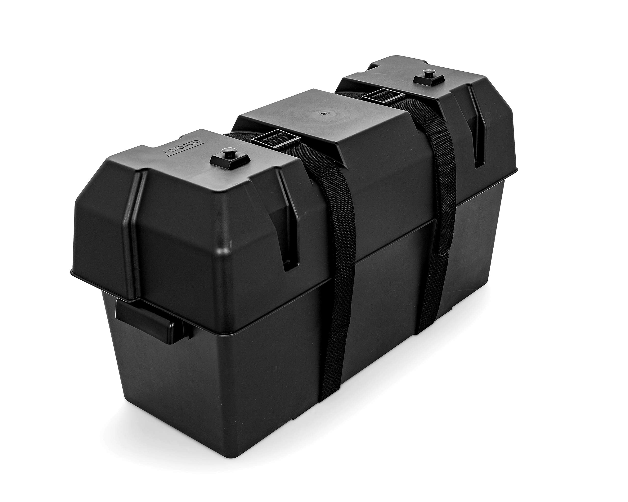Camco Heavy Duty Double Battery Box - Group GC2, Black, 21-1/2" x 7-3/8" x 11-3/16", Includes Straps &
