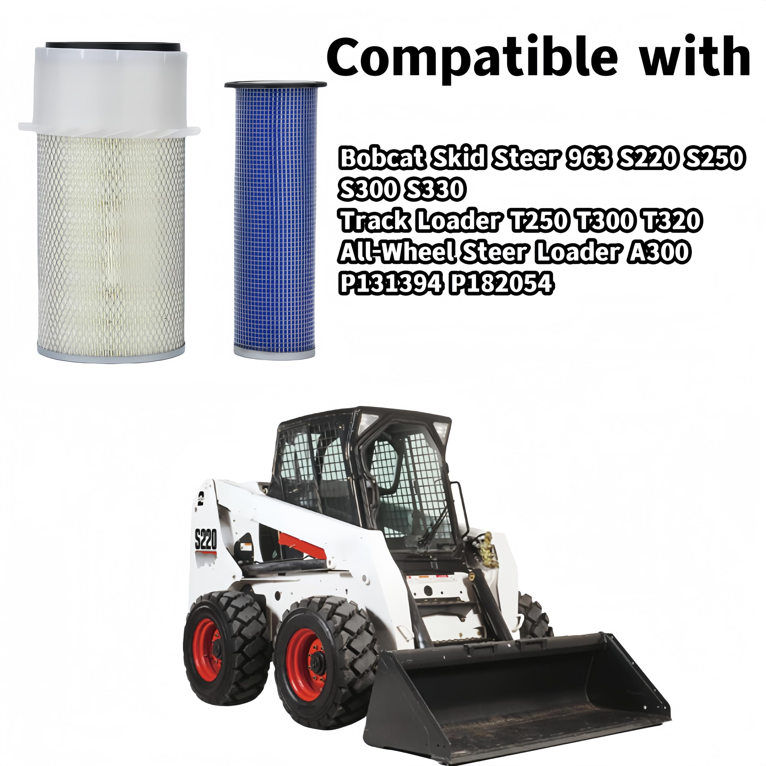 FLTRUCKTOP 6681474 6681475 Air Filter Set Compatible with Bobcat Skid Steer 963 S220 S250 S300 S330 Track Loader T250 T300 T320