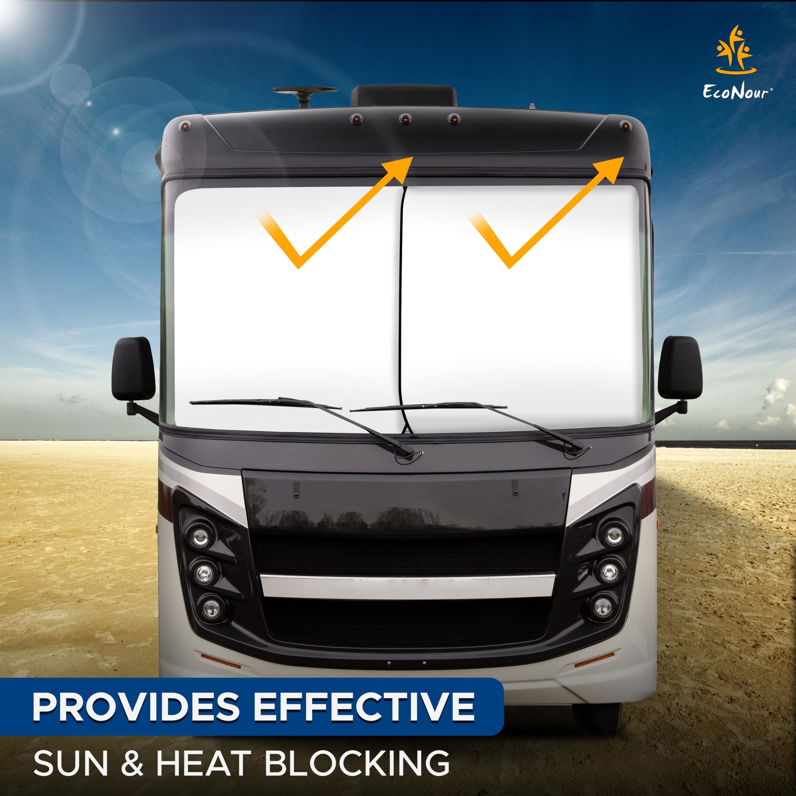 EcoNour 2-Piece Foldable RV Windshield Sunshade | Reflective 230T Nylon | XXL (41.5" x 50") | Silver-Black