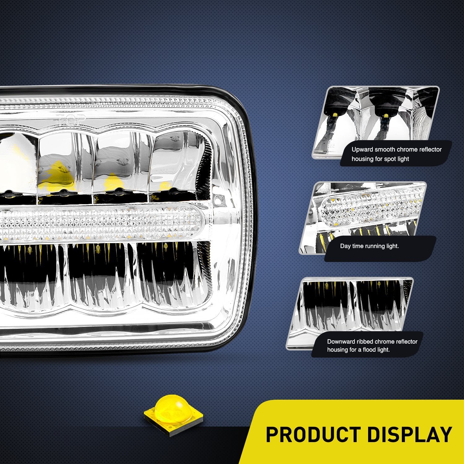 Nilight 7x6 LED Headlights for Jeep Wrangler YJ/XJ - 45W Hi/Lo, 2Pcs Silver with DRL, Model 20014H, Offroad