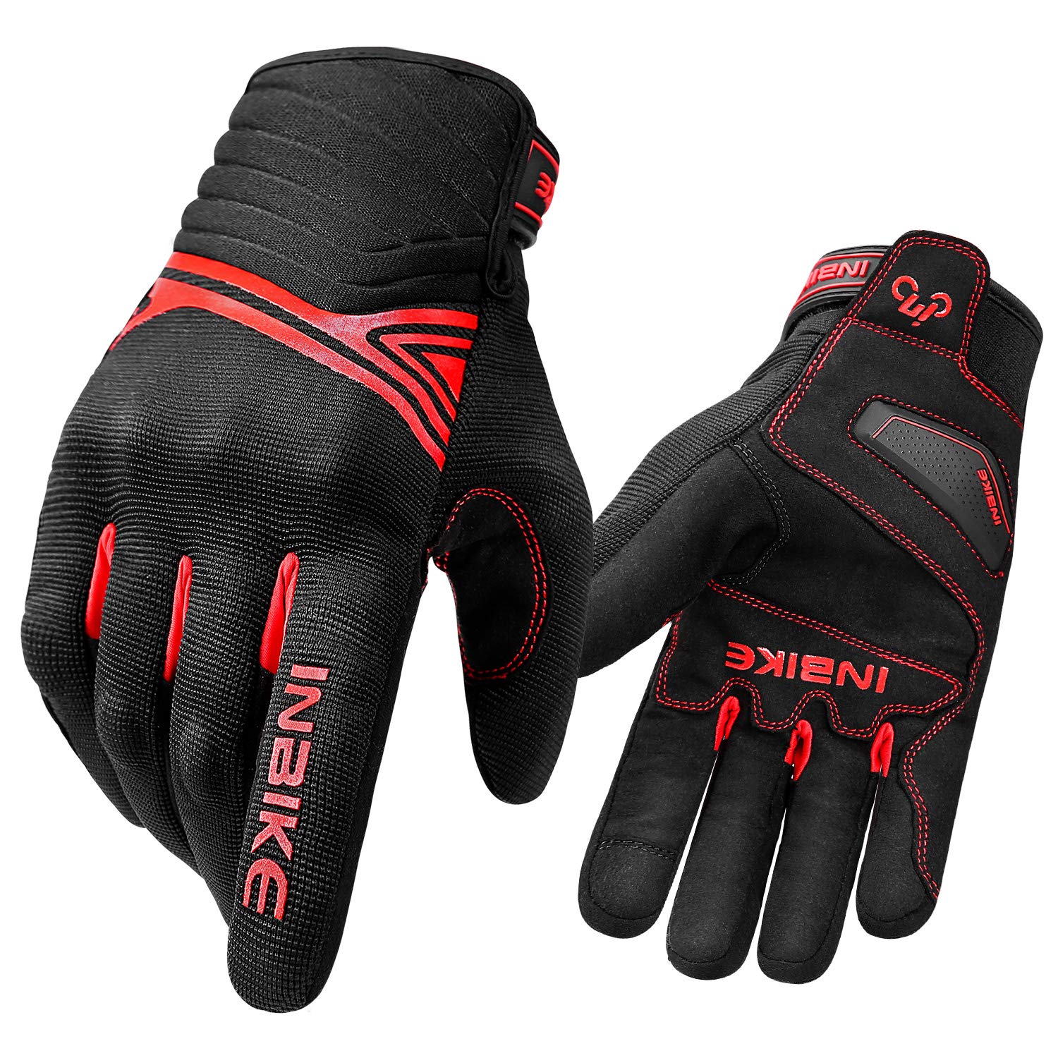 Inbike Waterproof Winter Motorcycle Gloves Thermal Fleece Touchscreen With Tpr Palm Pad Cushioning Hard Knuckle Red X-Large