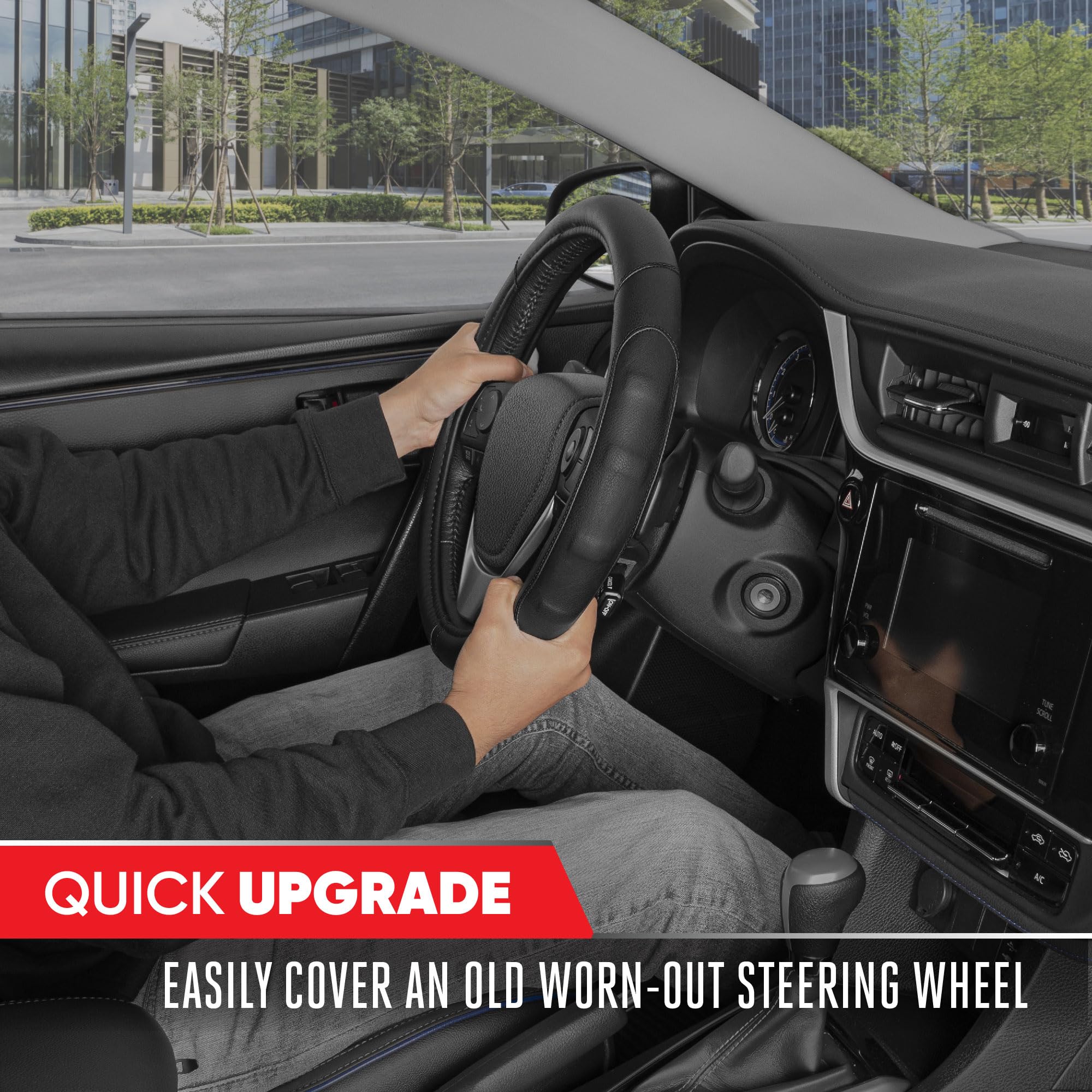 Motor Trend Gripdrive Pro Synthetic Leather Auto Car Steering Wheel Cover Black Comfort Grip - Small 13.5 To 14.5 Inch, Model:Sw