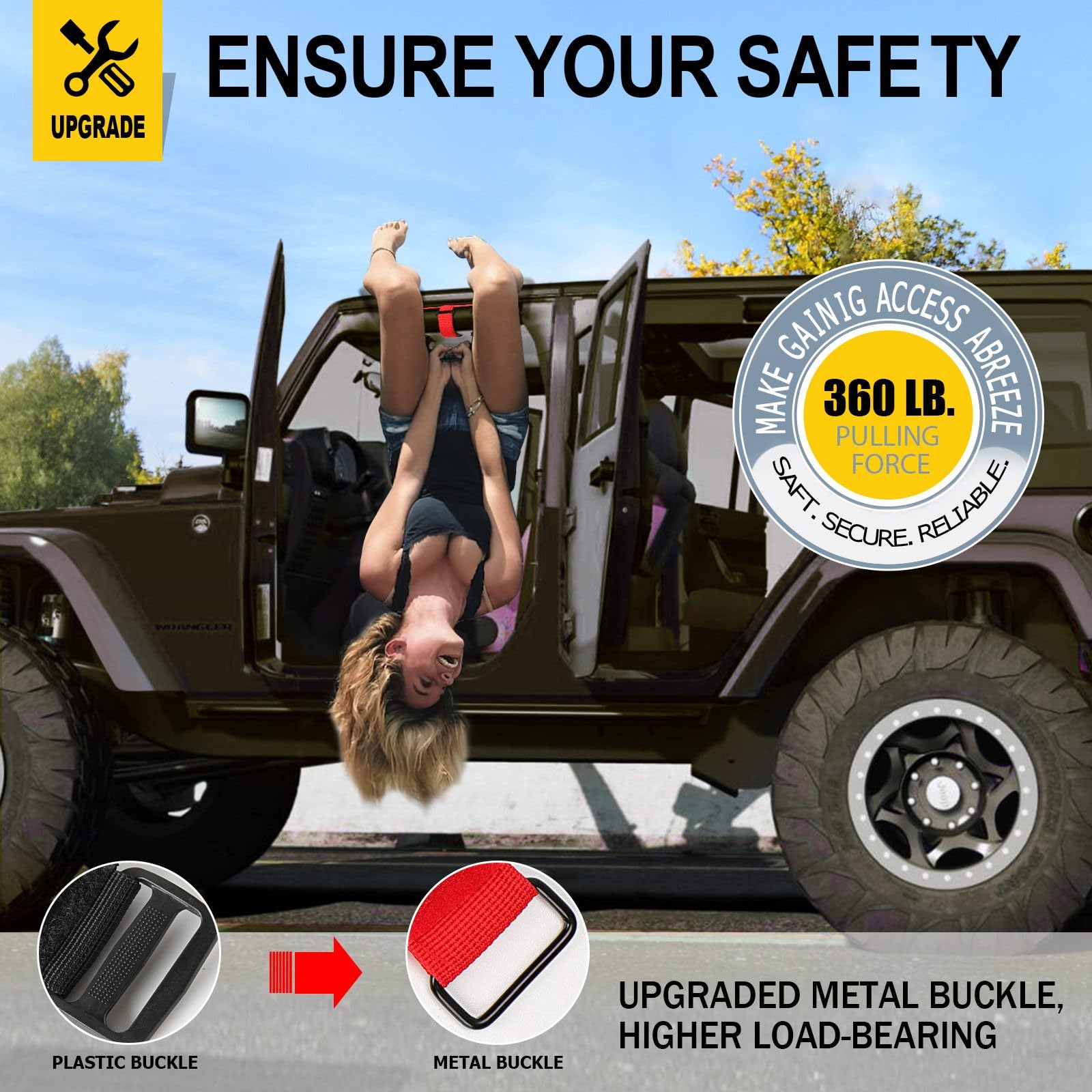 Moveland Grab Handles Compatible With Jeep Wrangler Roll Bars (2 Pack), Easy-To-Fit 3 Straps Design For 1955-2023 Models (Red)