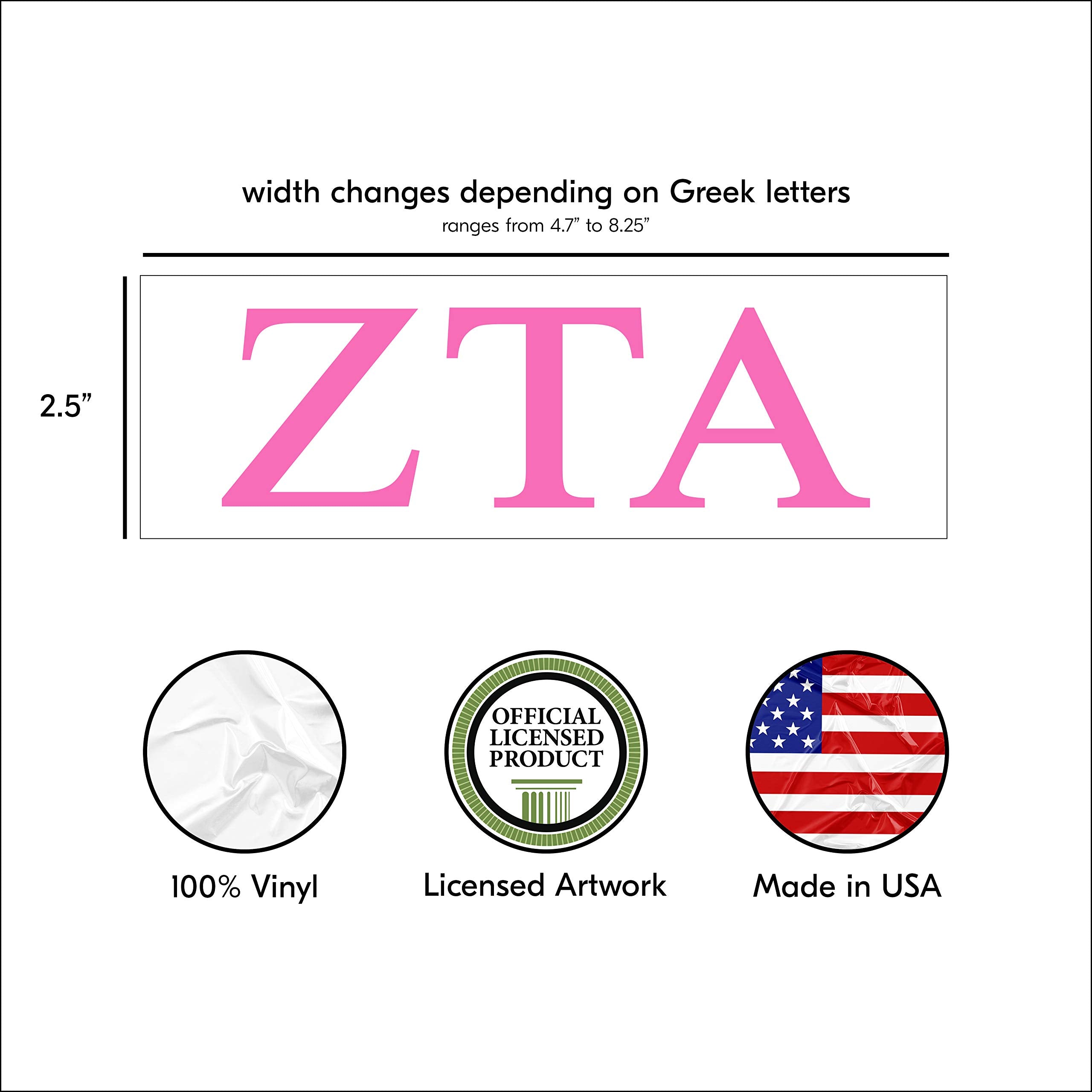 Pro-Graphx Zeta Tau Alpha Greek Sorority Sticker Decal - 2.5" Tall, Pink, Vinyl, Model 715834866608