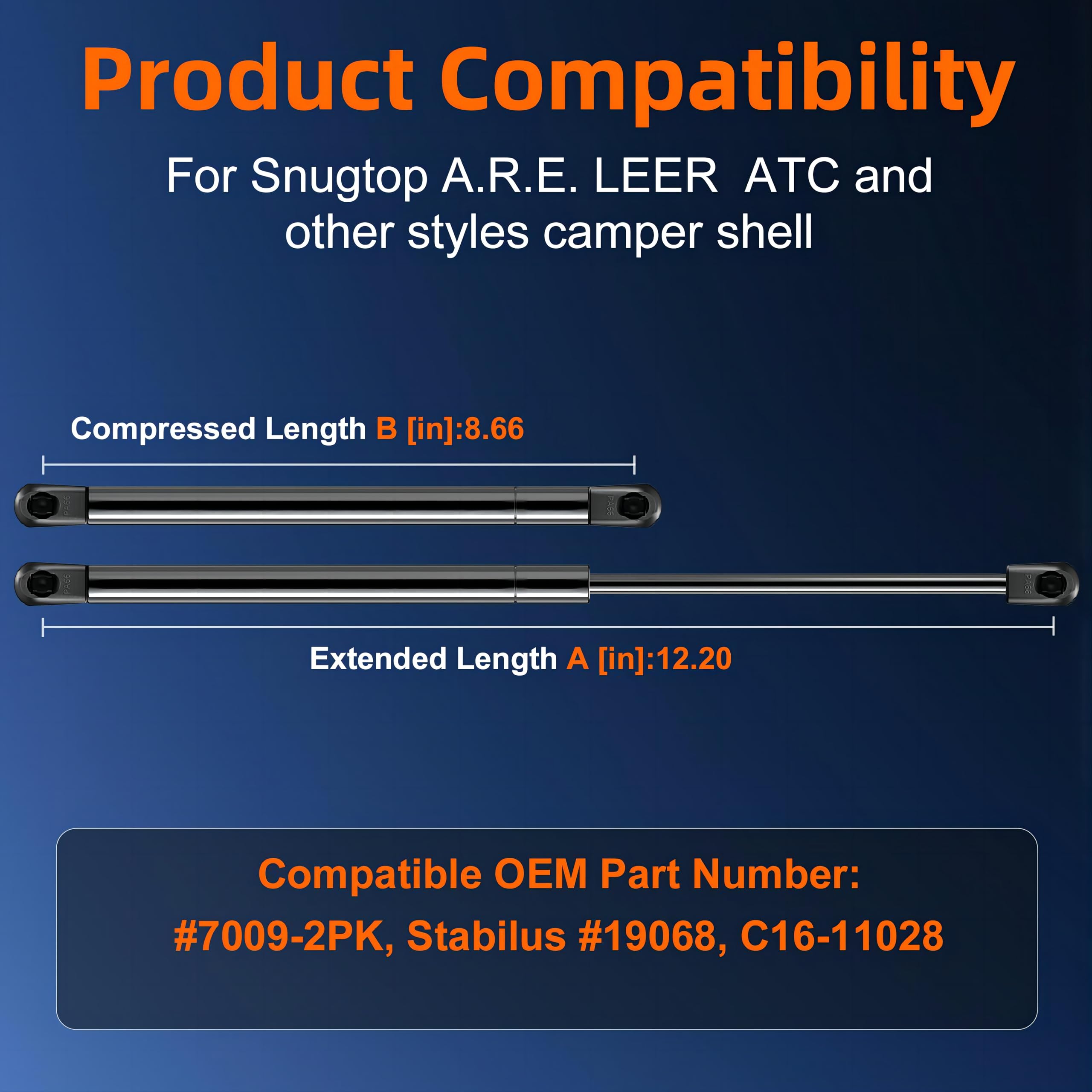 Euplokeer Gas Shock Lift Support - Qty (2) 12in, 40lb/178N, Black for Truck Weatherguard Tool Box, C16-11028,