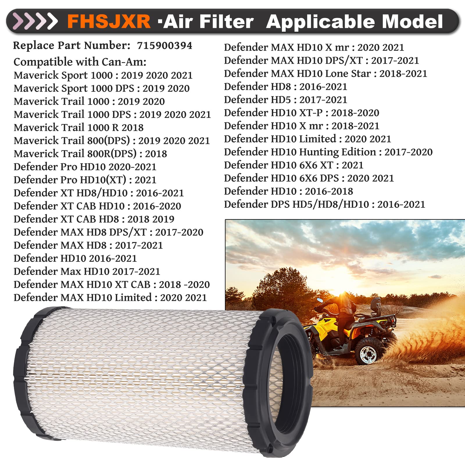 Fhsjxr 715900394 Air Filter For 2016-2023 Can Am Defender Traxter Hd5 Hd8 Hd7 Hd9 Hd10 Maverick Trail 1000 700 800 800R Sport 10