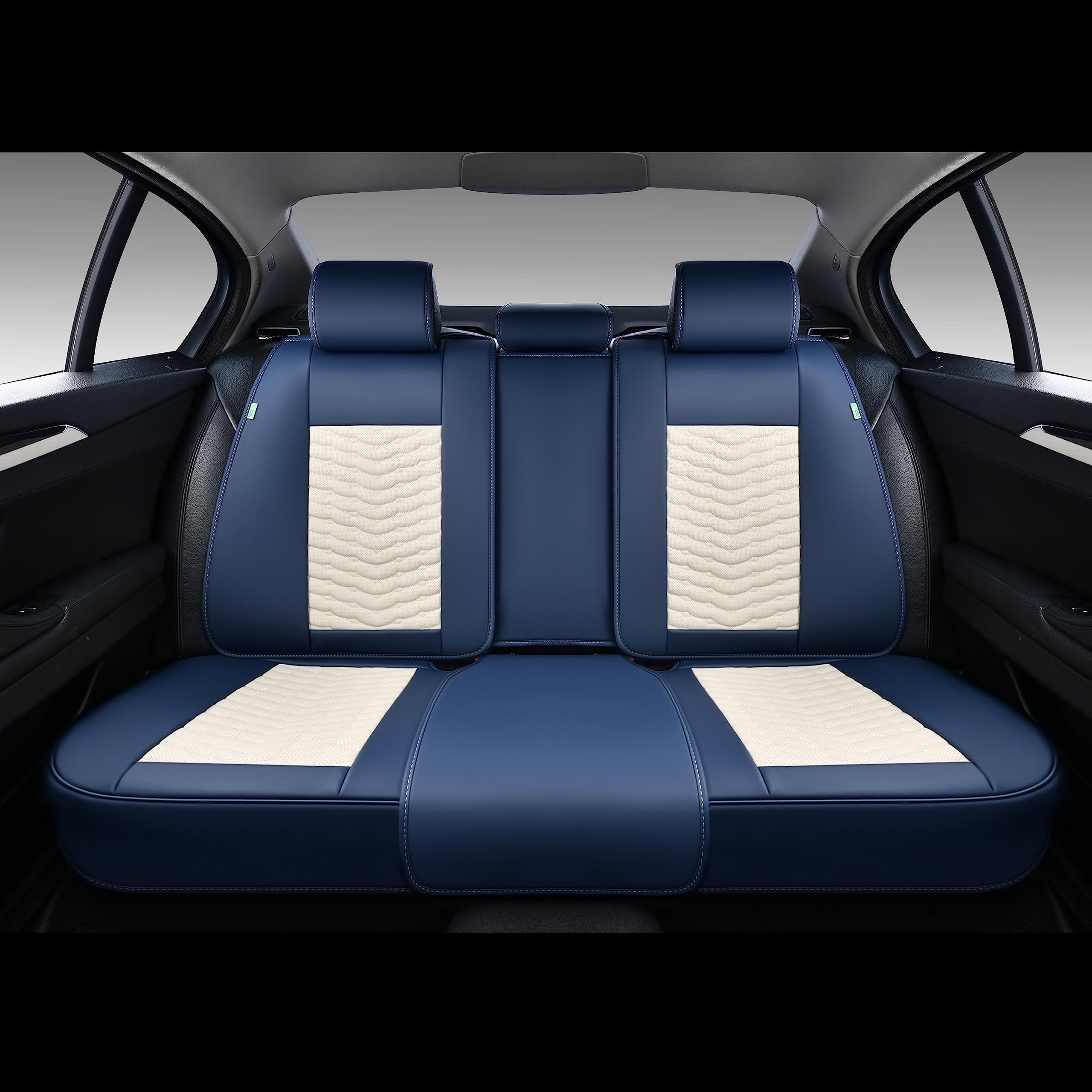 FLORICH Waterproof Faux Leather Car Seat Covers Full Set 5 Seats, Blue & White, Model SCU005 for Most Vehicles