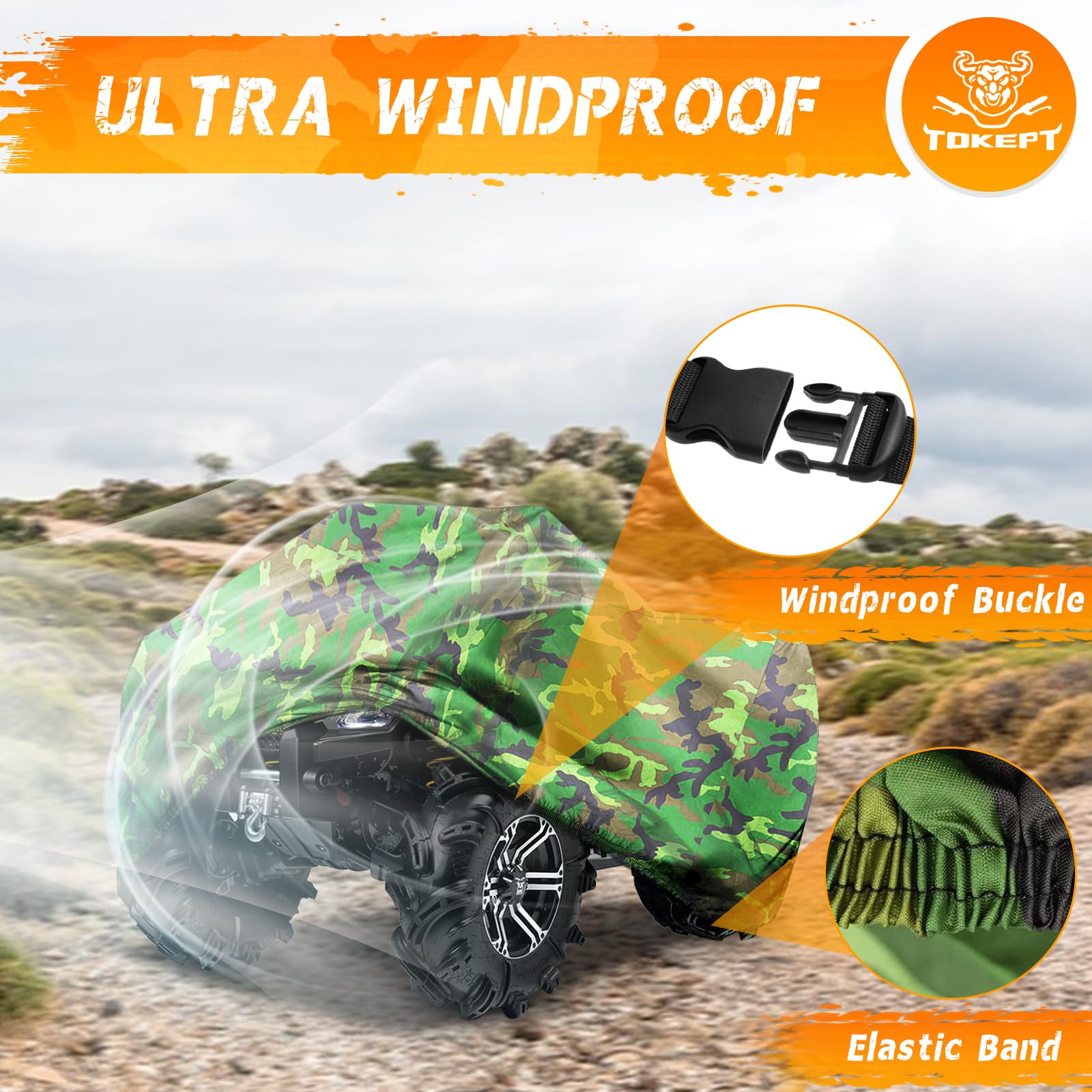 Tokept ATV Cover - Heavy Duty Waterproof Quad Cover, 57''L x 34''W x 39''H, Camouflage, Model TOP20267, All Season UV Protection