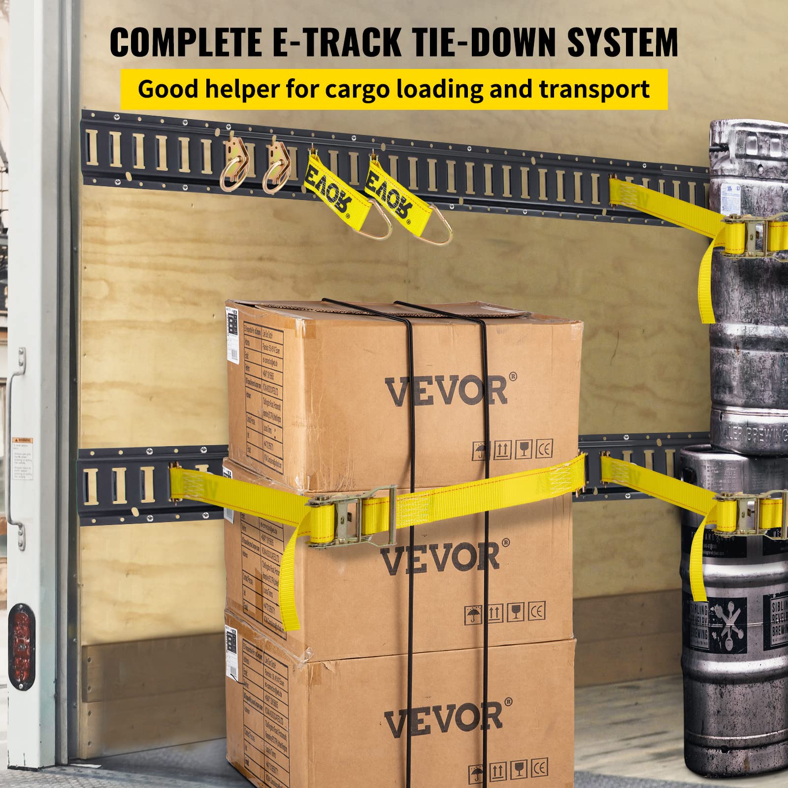 VEVOR E Track Tie-Down Rail Kit, 30PCS 5FT Steel Rails, Powder Coated Black, Includes O Rings & Tie-Offs, for Cargo & Motorcycles