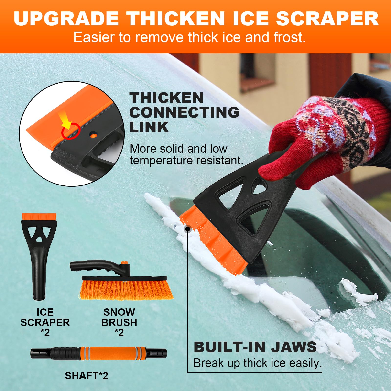 2 Pack Ice Scrapers For Car Windshield, 2-In-1 Snow Scraper And Snow Brush For Car Suv Truck, Car Ice Windshield Scraper For Ice