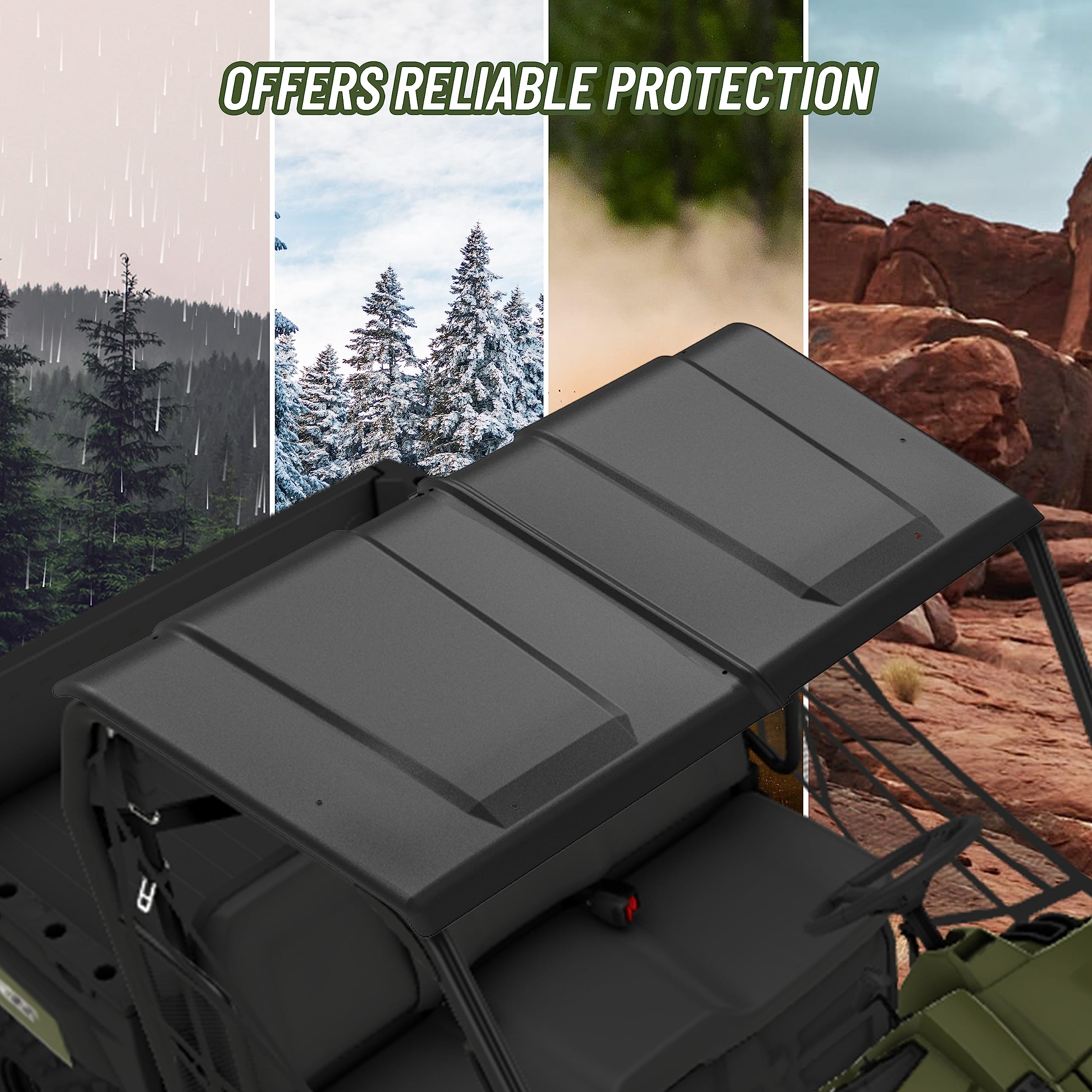 SAUTVS Sport Roof for Polaris Ranger 570 Full Size (2016-2024) - Black, 2-Piece Dustproof Hard Roof Top with Sun Visor