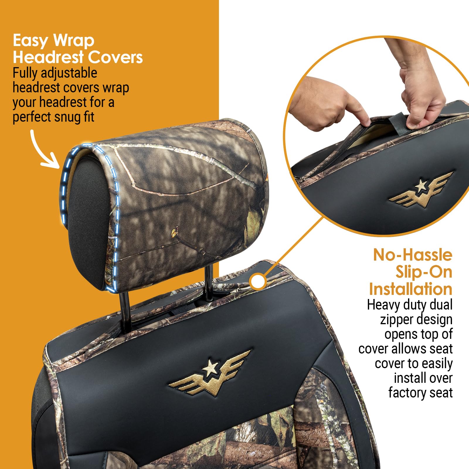 LPI Truck Mossy Oak Heavy Duty Truck Seat Covers, Waterproof, 600D Camo, Front & Rear Pockets, Fits Full-Size Truck SUV, Model 1420017LT