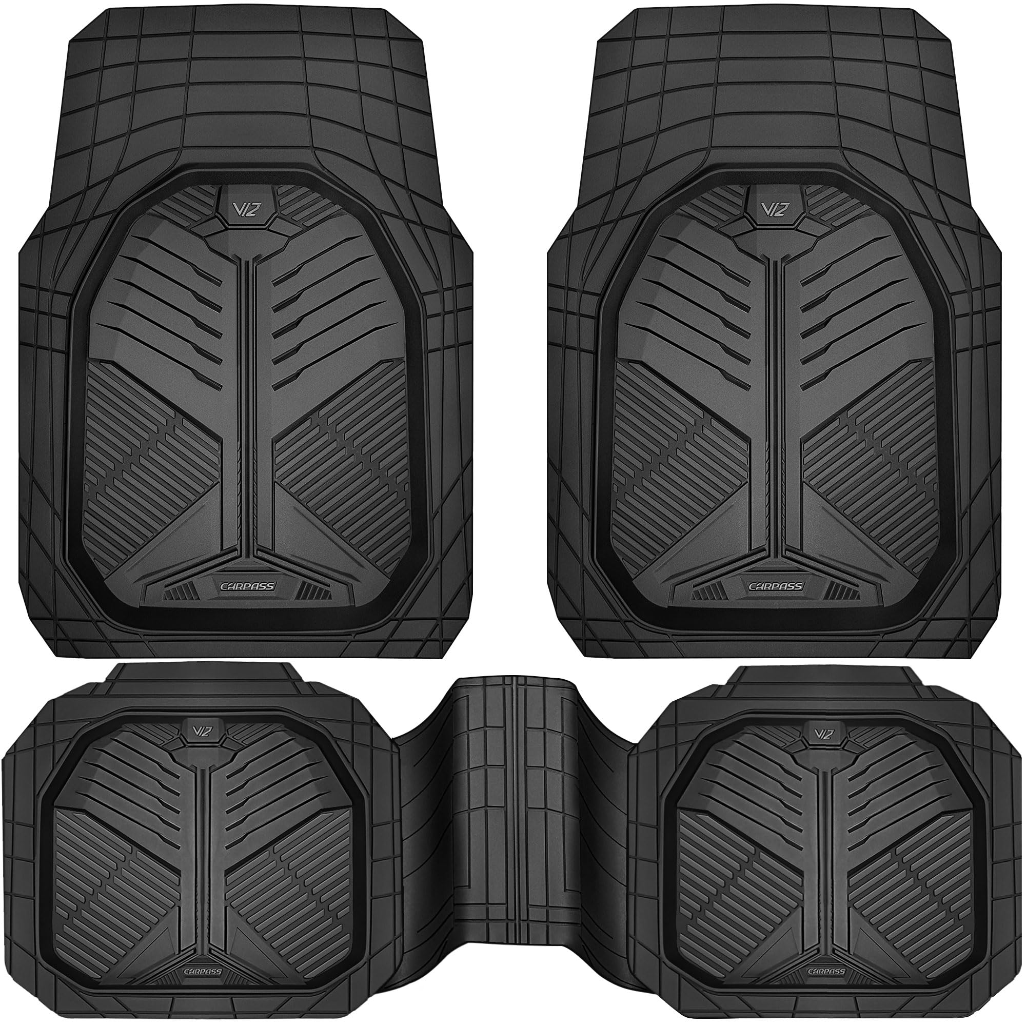 Car Pass Heavy Duty Rubber Car Mats, Deep-Dish Odorless Car Floor Mats All Weather, Universal Trim-To-Fit For Suvs Trucks Sedans