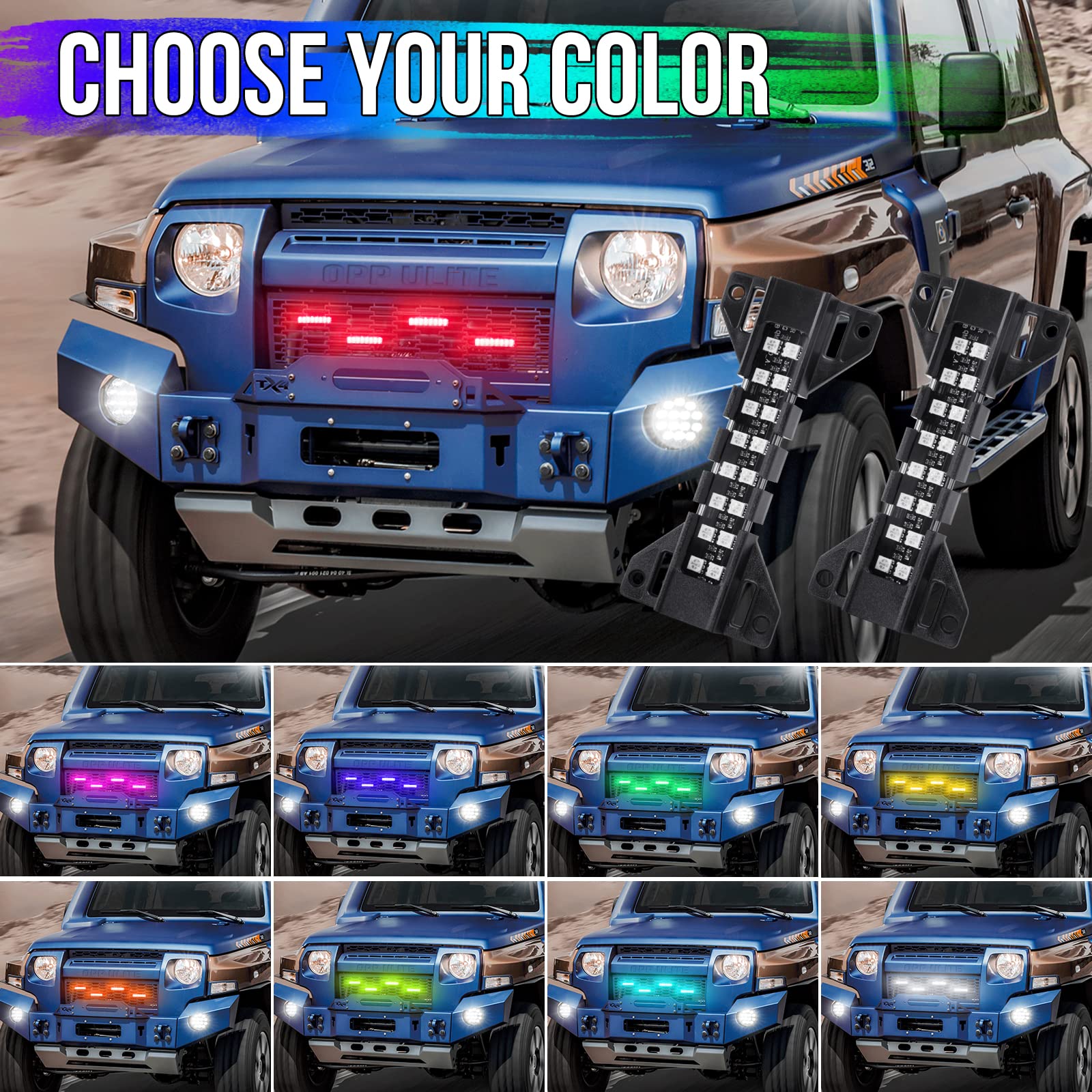 Opp Ulite Led Grille Lights For Trucks - Rgb Color - 4 Pods Front Grill Light - Smartphone App Control/Music/Timing/Flashing Str