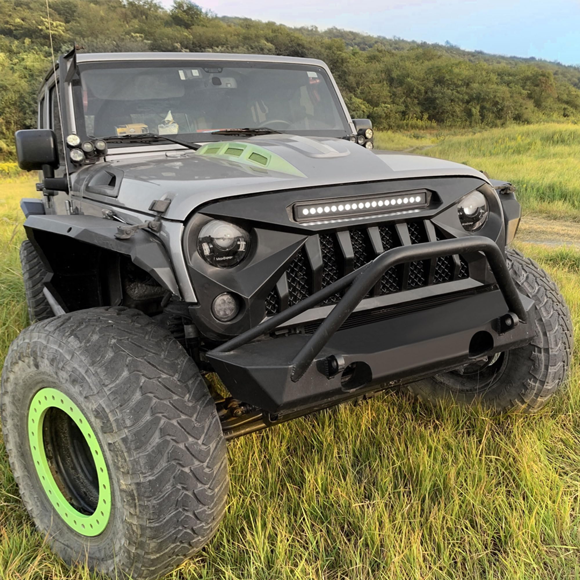 American Modified Gladiator Vader Easy Installation Front Grille Cover For 2007-2018 Jeep Wrangler, Jk/Jku, Rubicon, & Sahara Sp