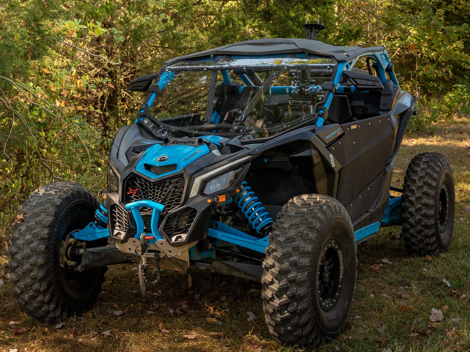 SuperATV Heavy Duty Full Windshield for Can-Am Maverick X3 - 1/4" Thick Clear Scratch Resistant Polycarbonate, Made in USA