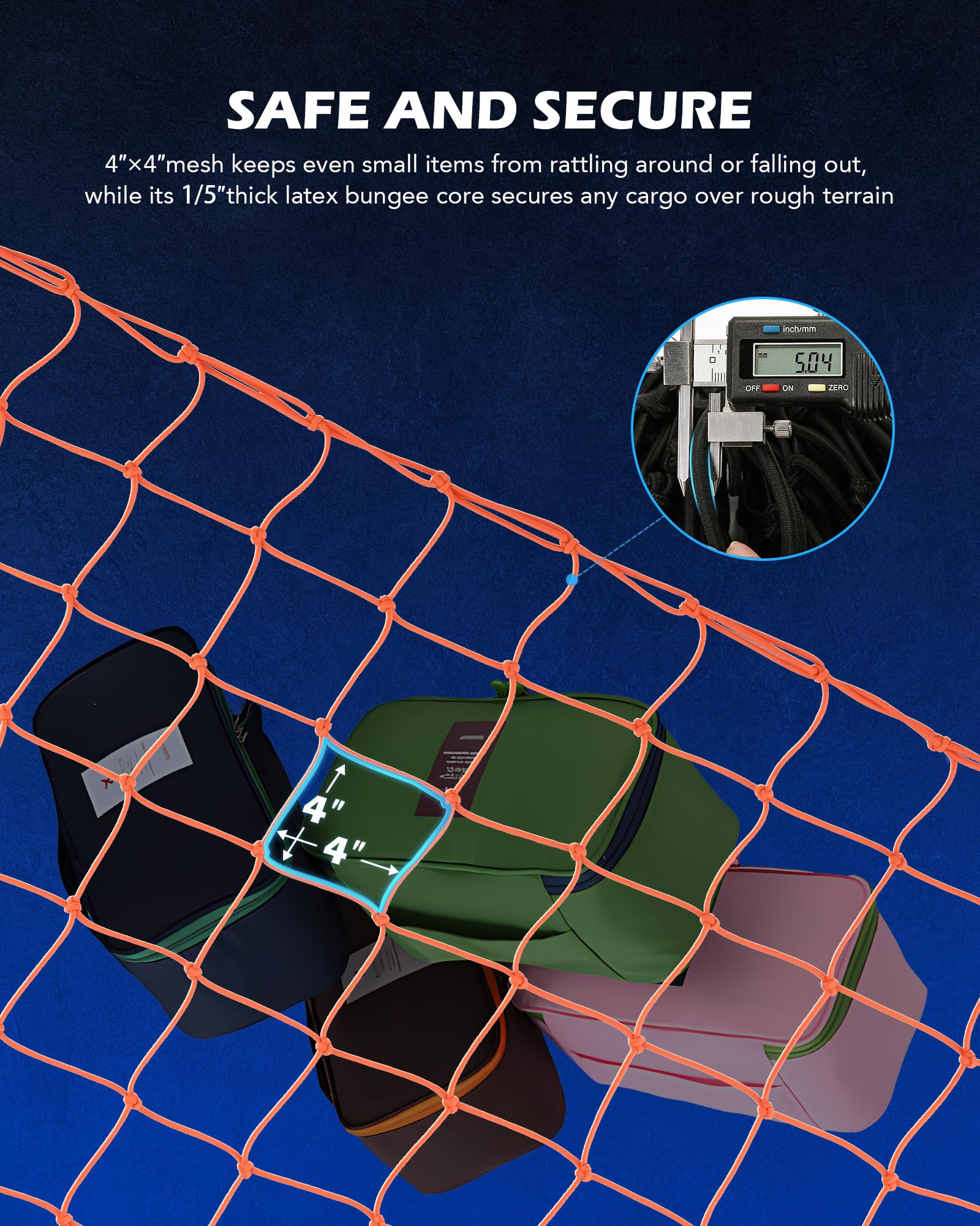 Orion Motor Tech Small Cargo Net, 3 'X4 ' Cargo Net For Roof Rack With 4 ''X4 '' Small Mesh, 6 'X8 ' Max Size Truck Bed Net With