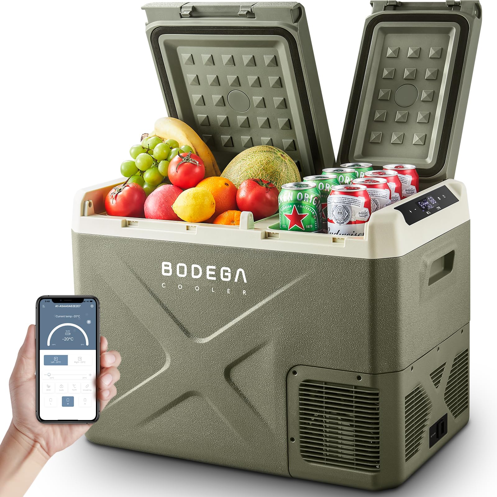 Bodegacooler 12 Volt Car Refrigerator, 34Quart (32L) Car Fridge Dual Zone, 12V Portable Freezer App Control, Rv Car Cooler -4?-6