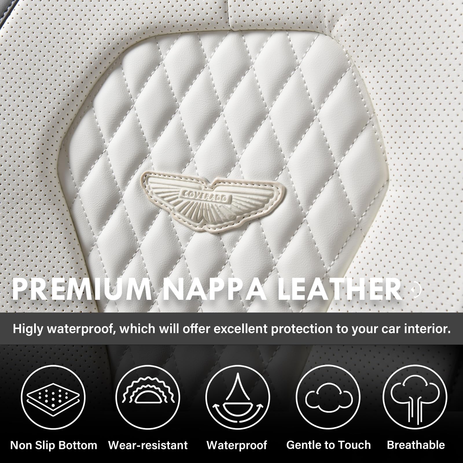 Coverado Car Seat Covers, Waterproof Faux Leather Front Pair, White, SCU018 Series, Universal Fit for Most Cars