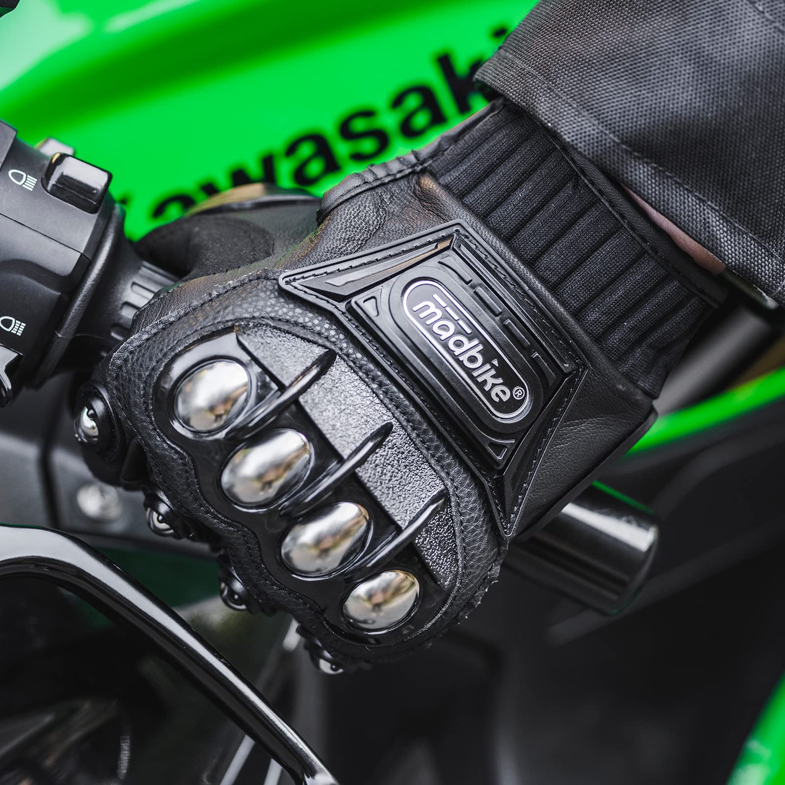 ILM Motorcycle Gloves - Alloy Steel Leather Hard Knuckle, Touchscreen, Large, Black Model 10CL