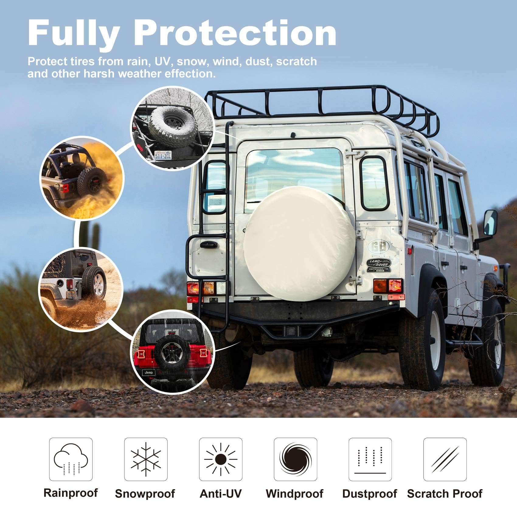 Explore Land Tough Spare Tire Cover Universal Fit Trailer, Rv, Suv, Truck (Fits Tire Diameters 30''-33'', Off-White)