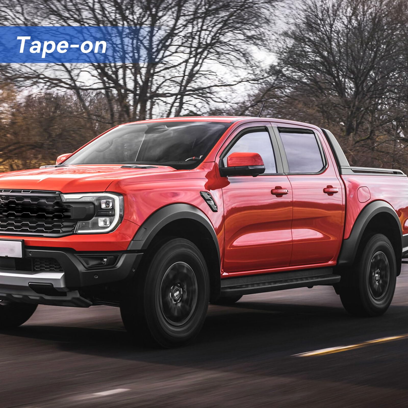 YQAUTEC Window Visors Rain Guards for 2019-2023 Ford Ranger SuperCrew, Smoked Acrylic Deflectors, Model YD-278-P