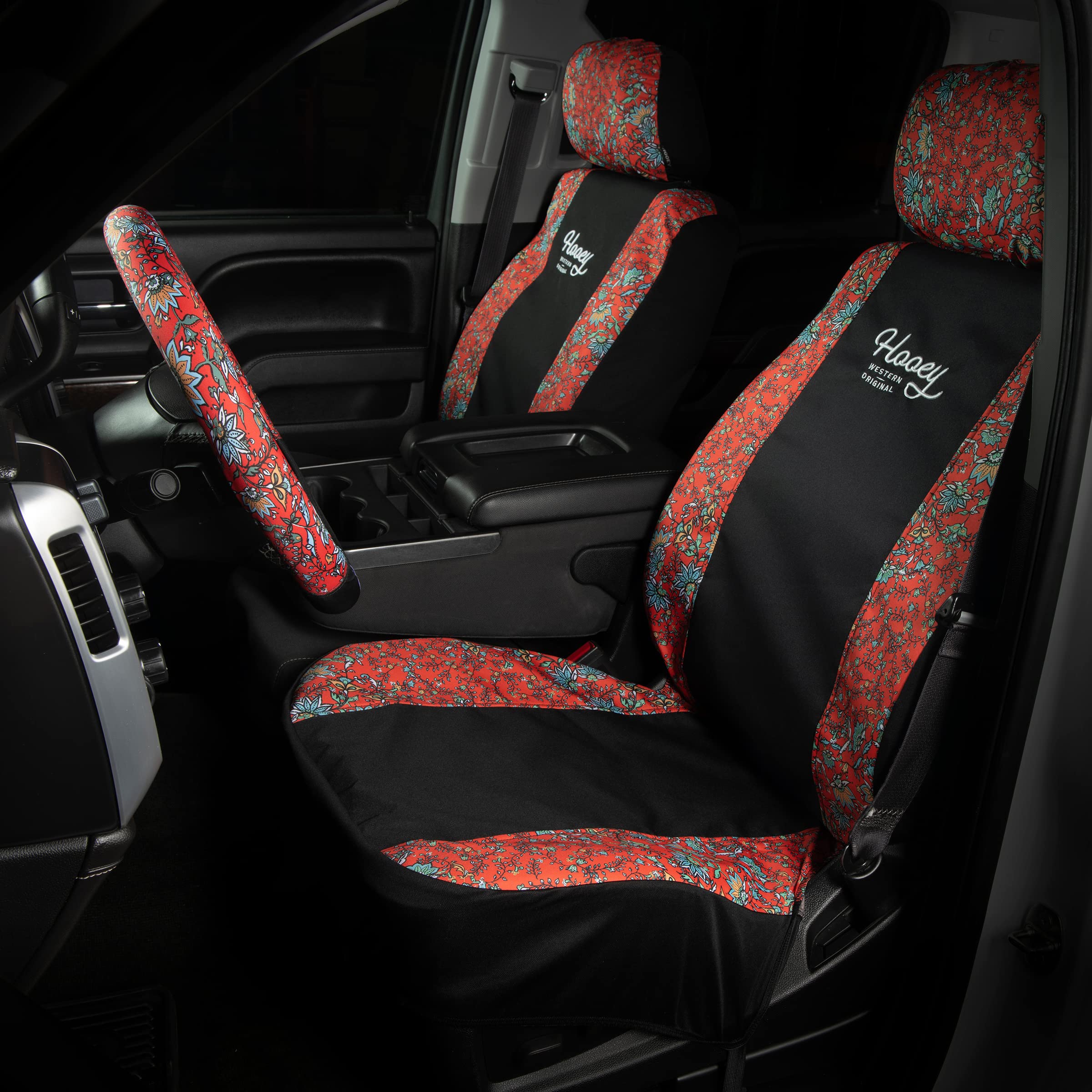 HOOEY Low Back Seat Cover - Durable Polyester Bucket Seat Protection for Car, Truck, SUV - Riggin (Western Flower Red)