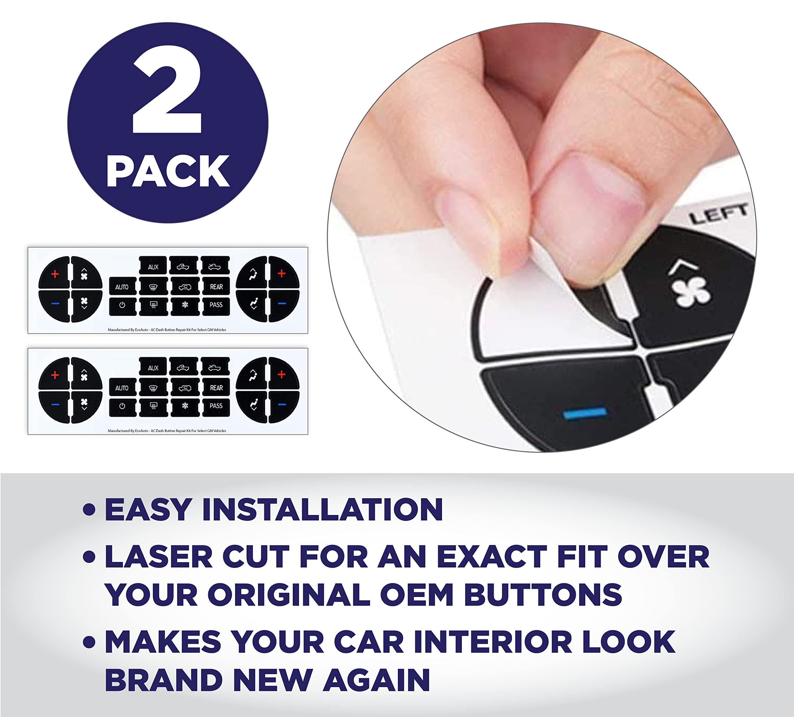 EcoAuto AC Dash Button Repair Kit - 2 Pack, Premium Vinyl, Black, Made in USA for Select GM Vehicles