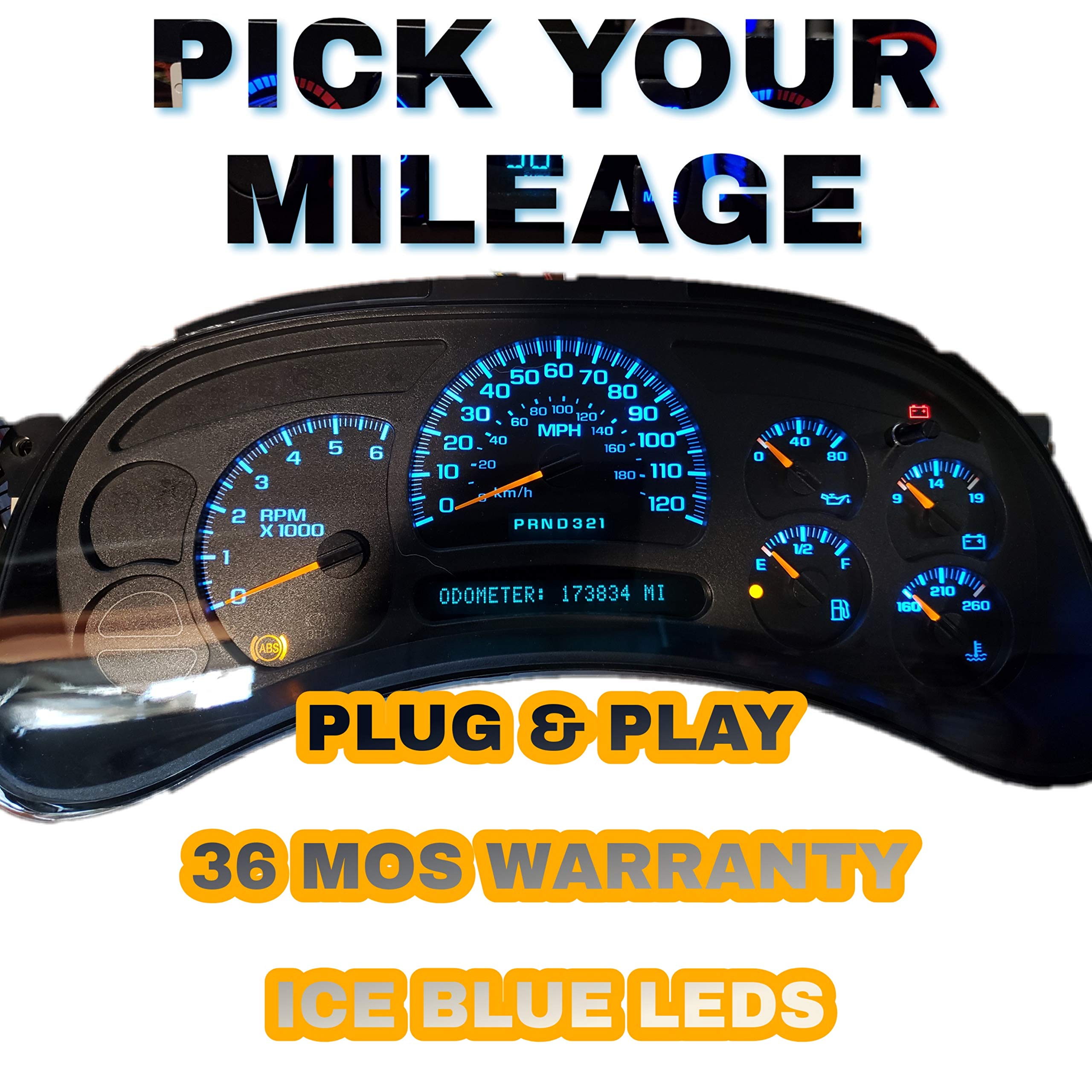 Densi Ice Blue LED Instrument Cluster for 03-06 Silverado, Sierra, Tahoe, Yukon - 36 Month Warranty