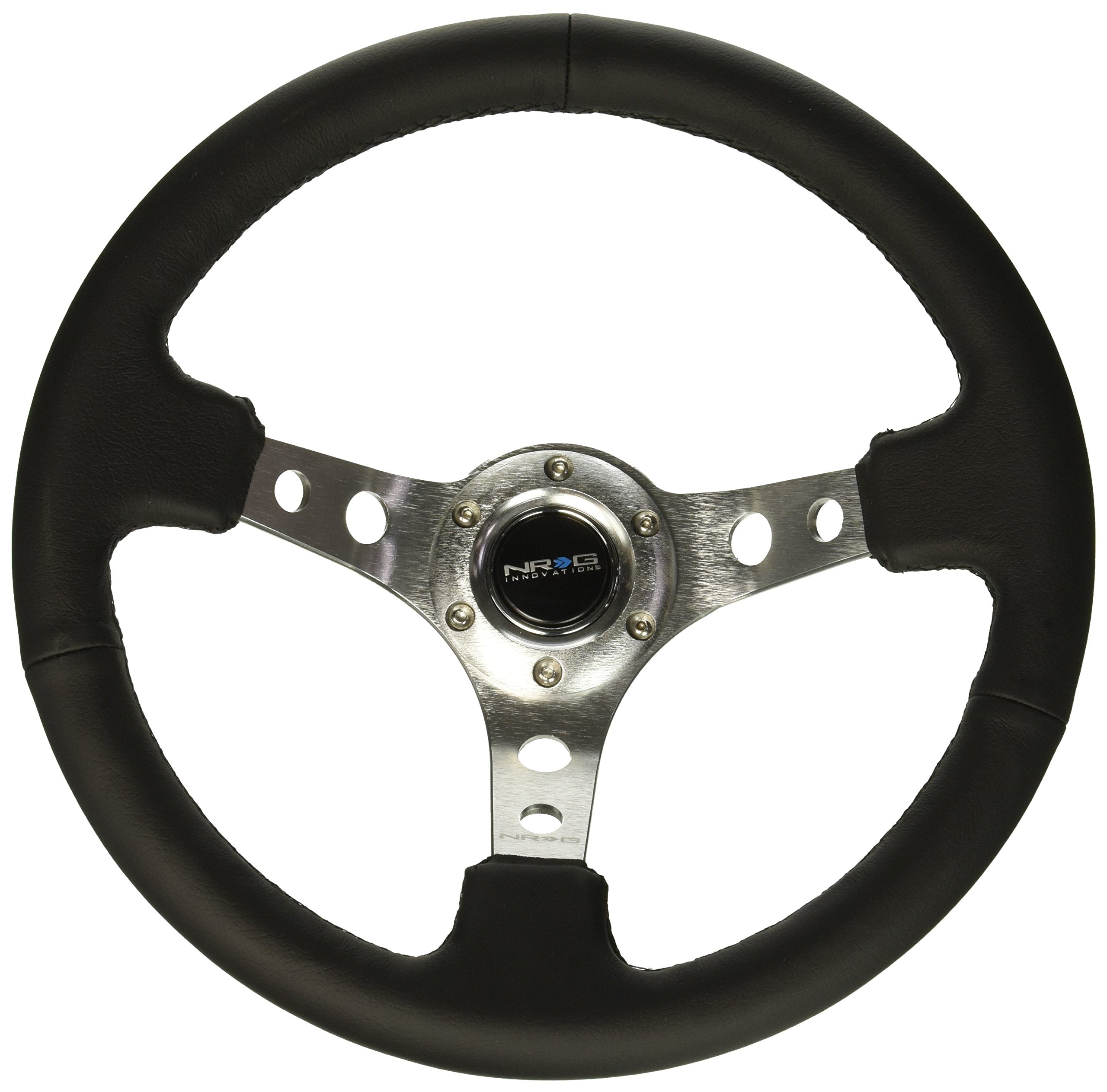 NRG Innovations NRG-RST-006SL Reinforced Steering Wheel 350mm Sport Steering Wheel (3'' Deep), Silver Spoke with Round Holes, Bl