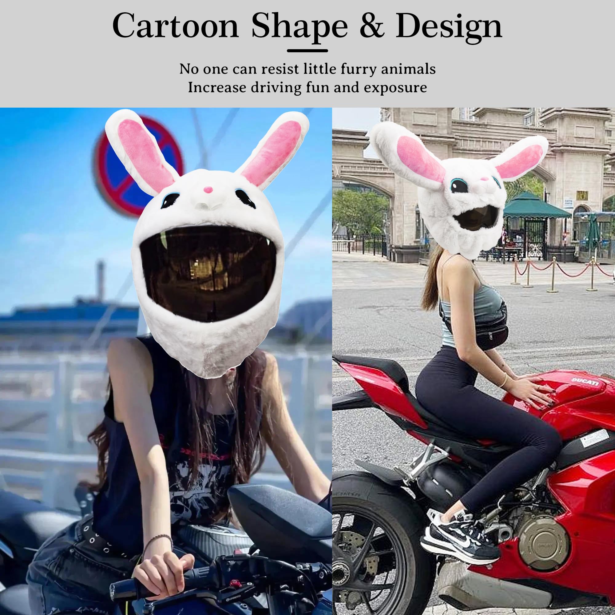 Omoojee Plush Motorcycle Helmet Cover - Funny White Rabbit Decoration, One Size, White & Pink