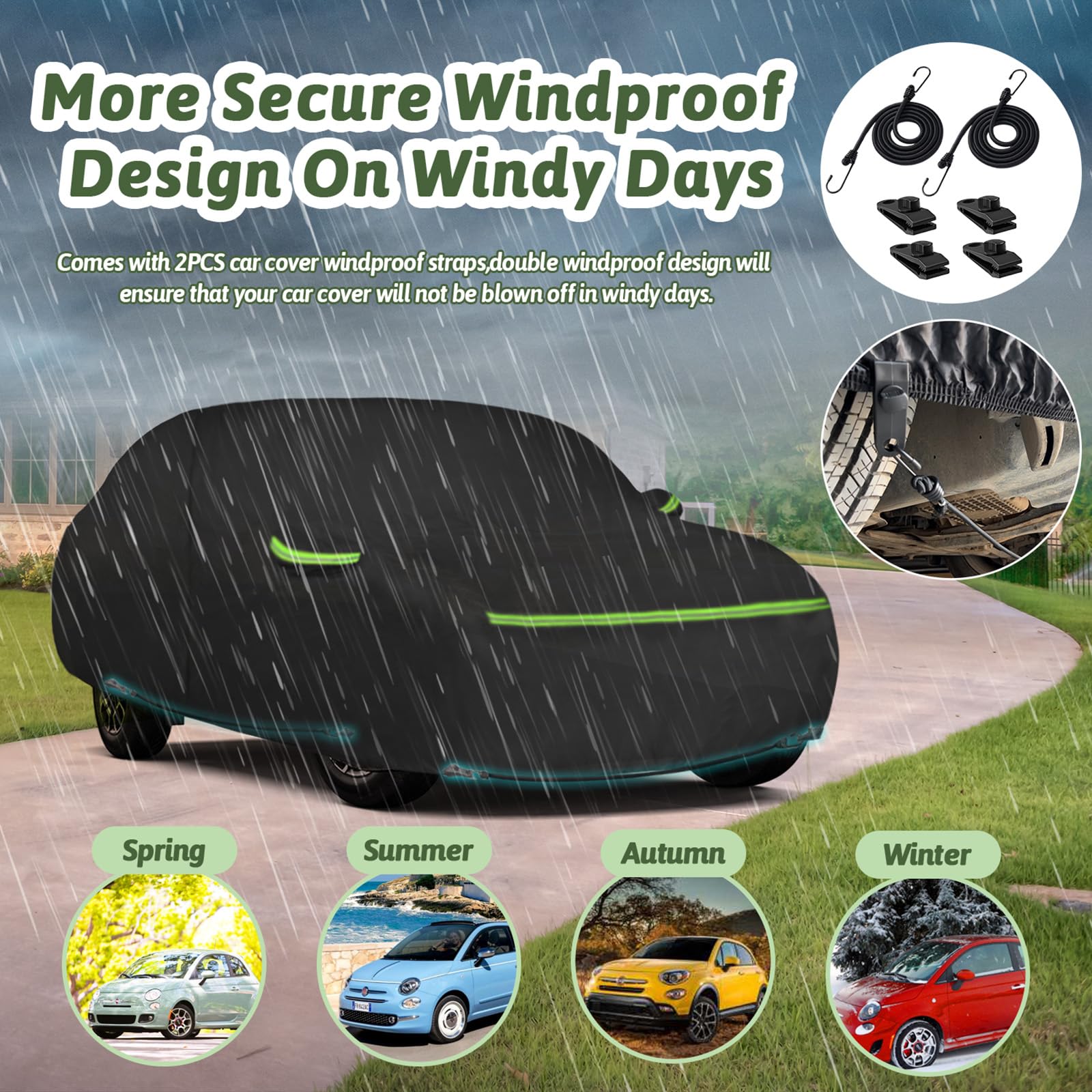 BETERNY Car Cover for Fiat 500 (2007-2025) - Waterproof, Black, High Density Polyethylene, Model SD-XB0108